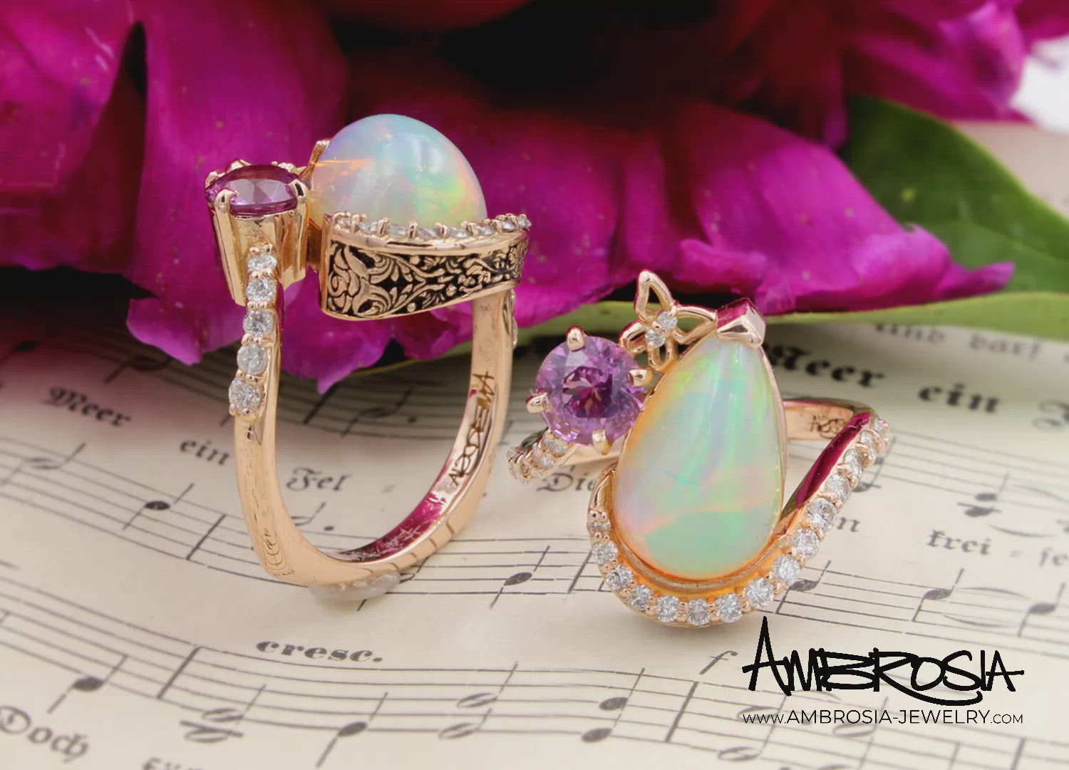 Opal Garnet Butterfly Diamond Rose Gold Ring