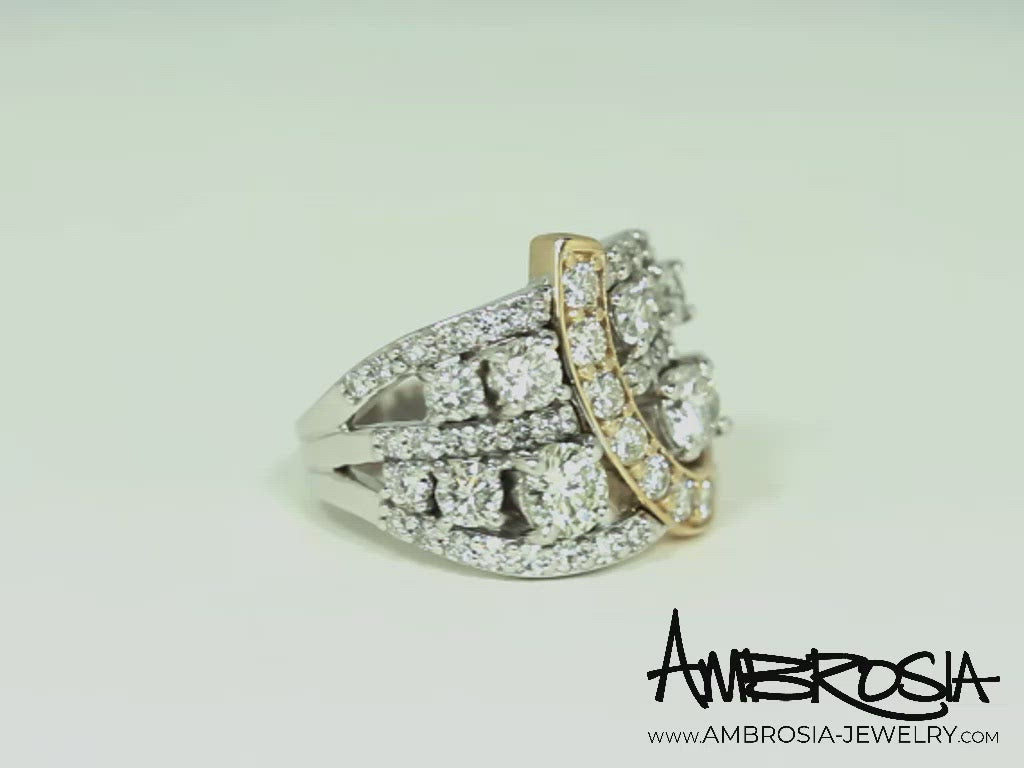 Wide Two-Tone Swirl Diamond Family Ring