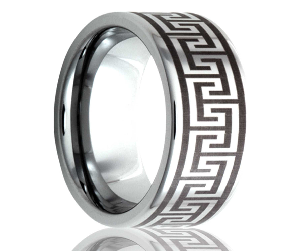 Men's Flat Tungsten Laser Pattern Wedding Ring