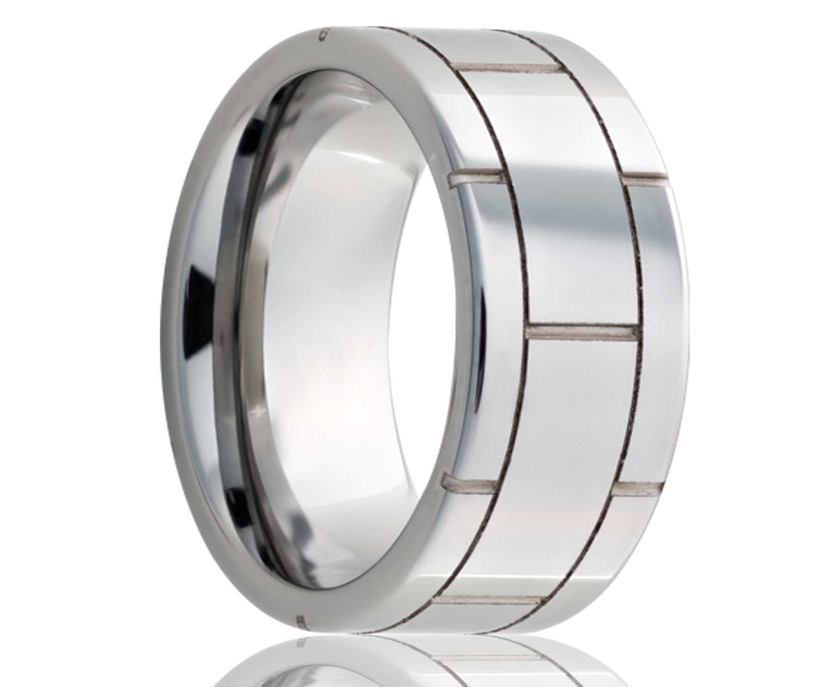 Men's Flat Tungsten Carved Pattern Wedding Ring