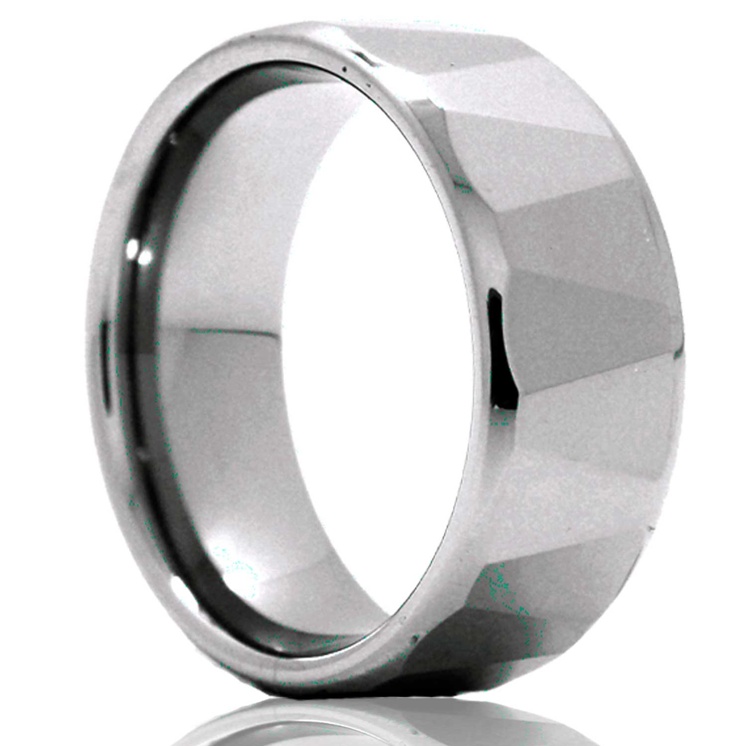 Men's Beveled Edge Tungsten Band With Alternate Angle Facets Wedding Ring