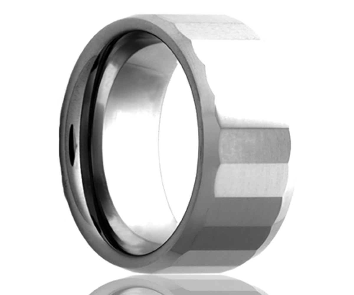 Men's Beveled Edge Tungsten Band With Facets On The Top Wedding Ring