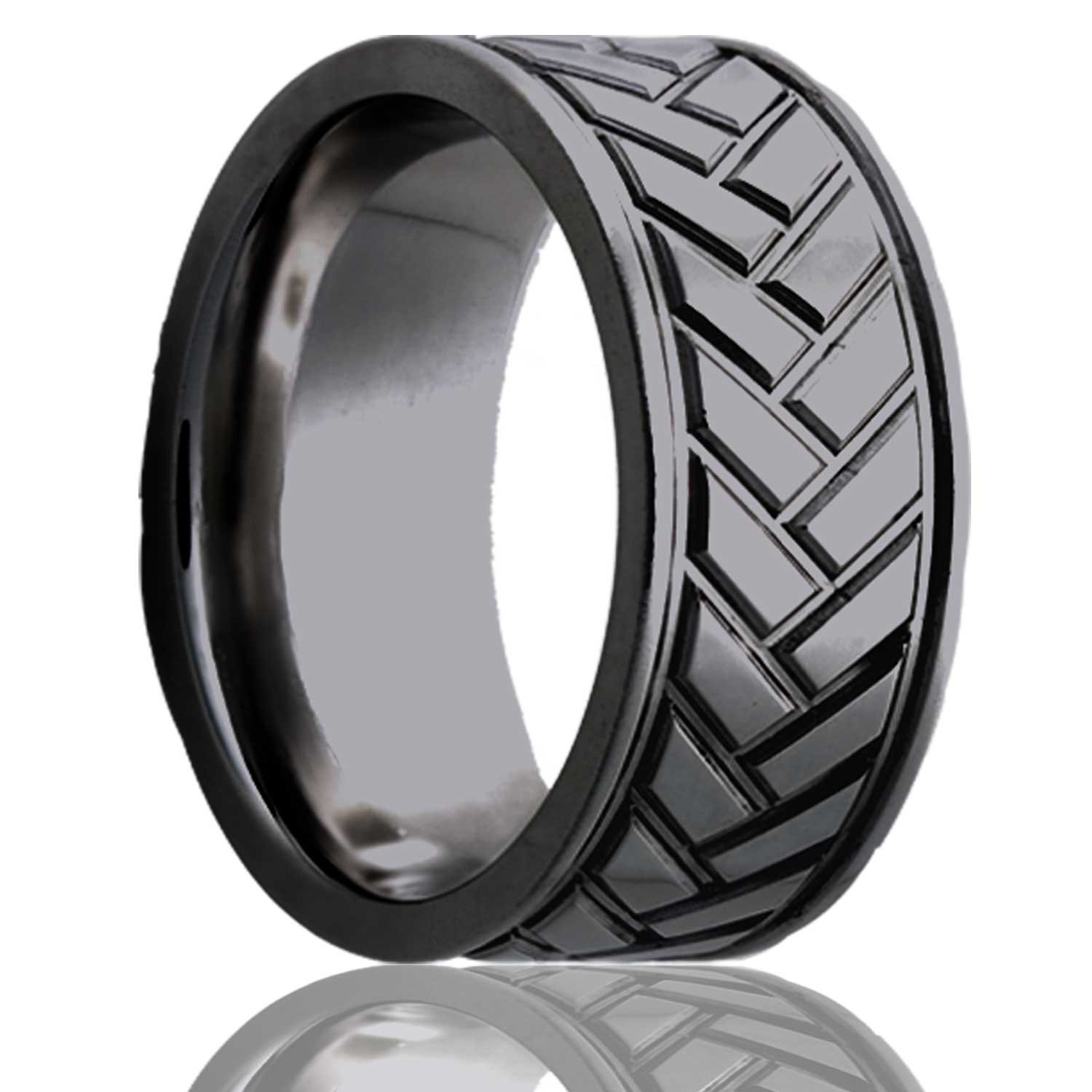 Men's Flat Zirconium ring with a milled pattern Wedding Ring