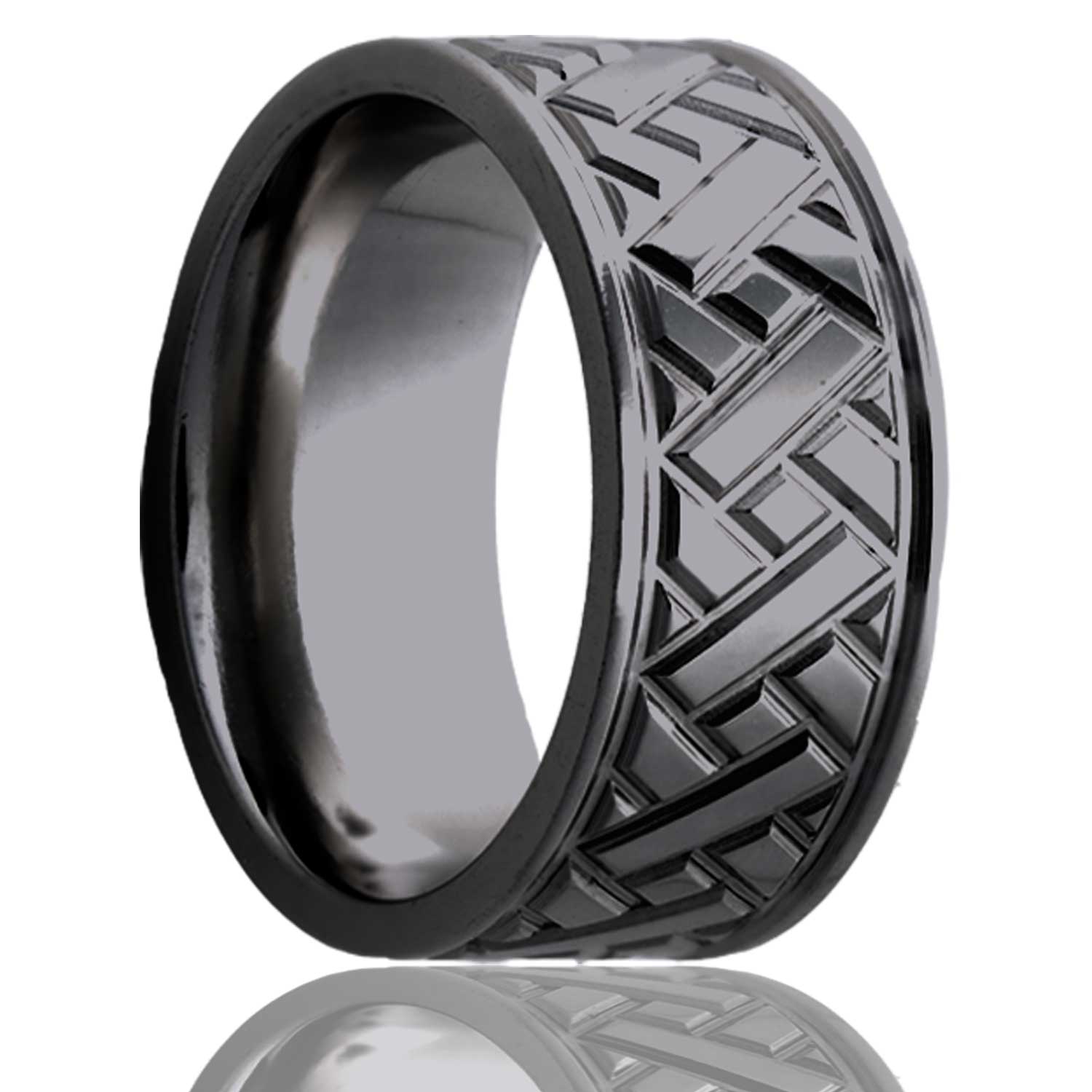 Men's Flat Zirconium ring with a milled pattern Wedding Ring