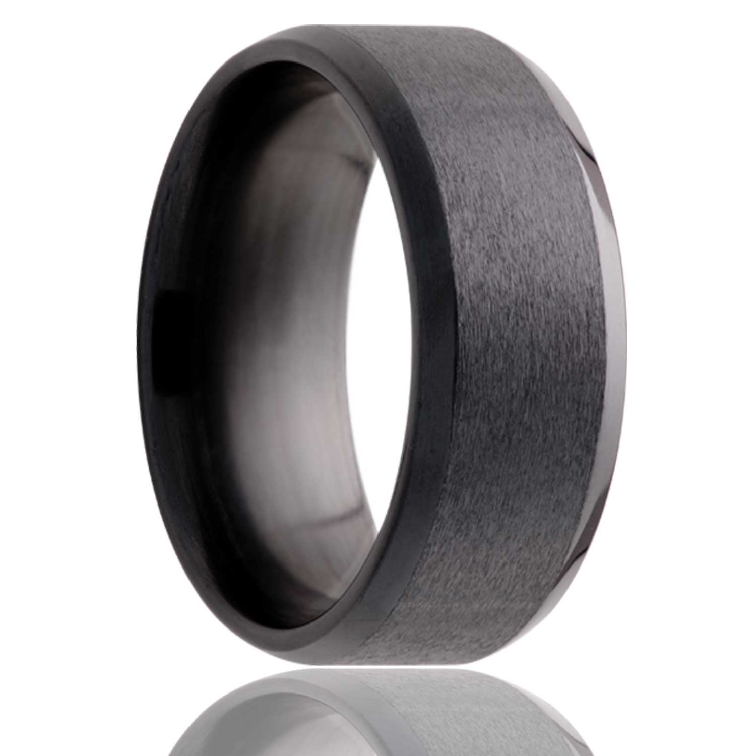 Beveled Edge Satin Black Zirconium Ring mens wedding band