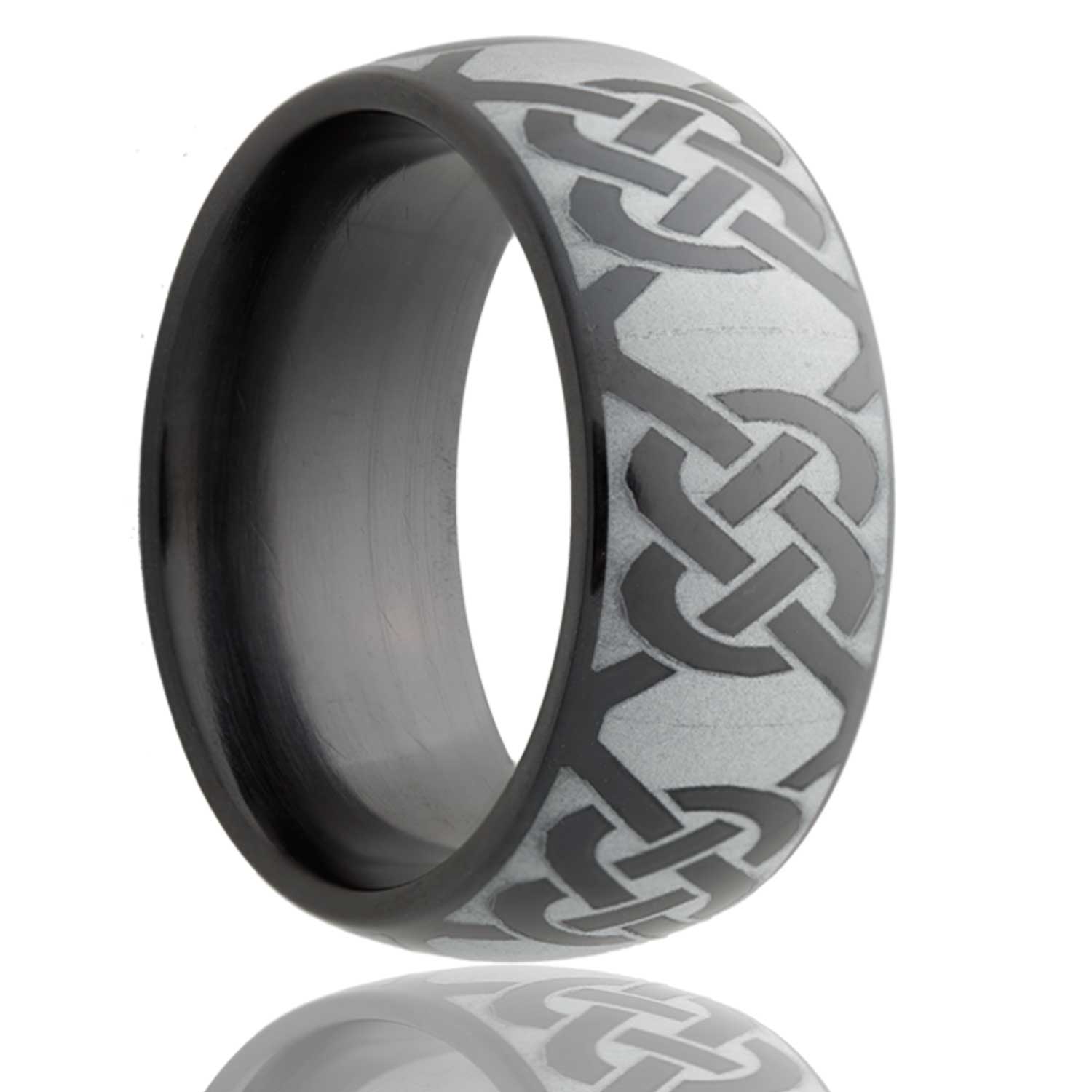 Dome Zirconium band, all high polish with a laser pattern.