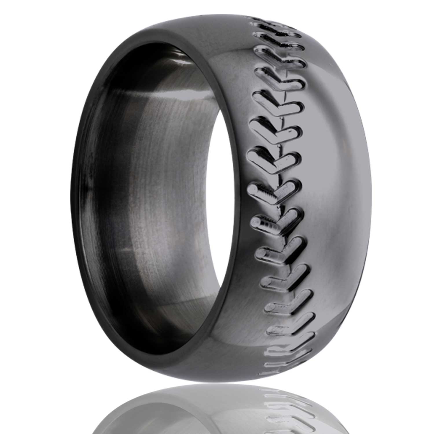 Men's Dome Zirconium ring with a milled baseball pattern Wedding Ring