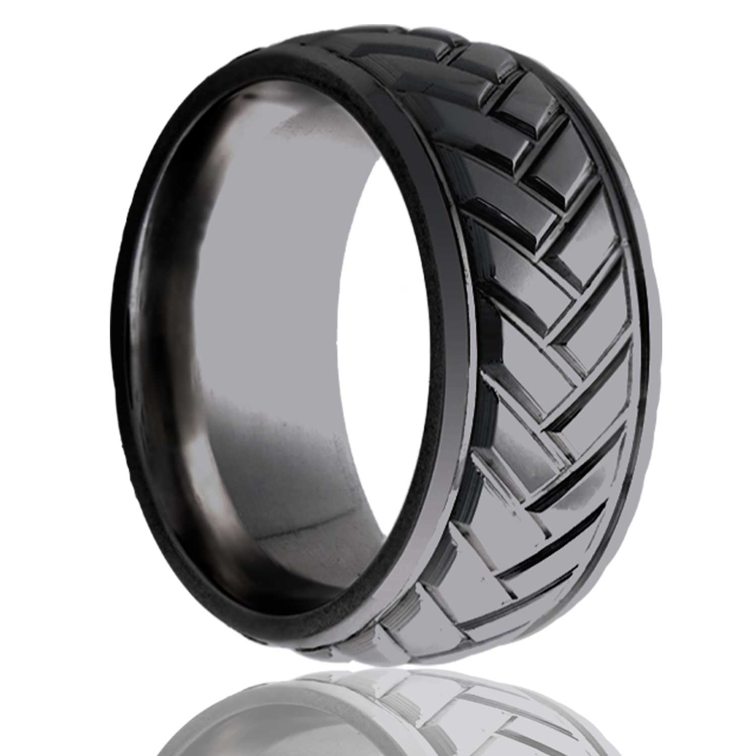 Men's Dome Zirconium ring with a milled pattern Wedding Ring