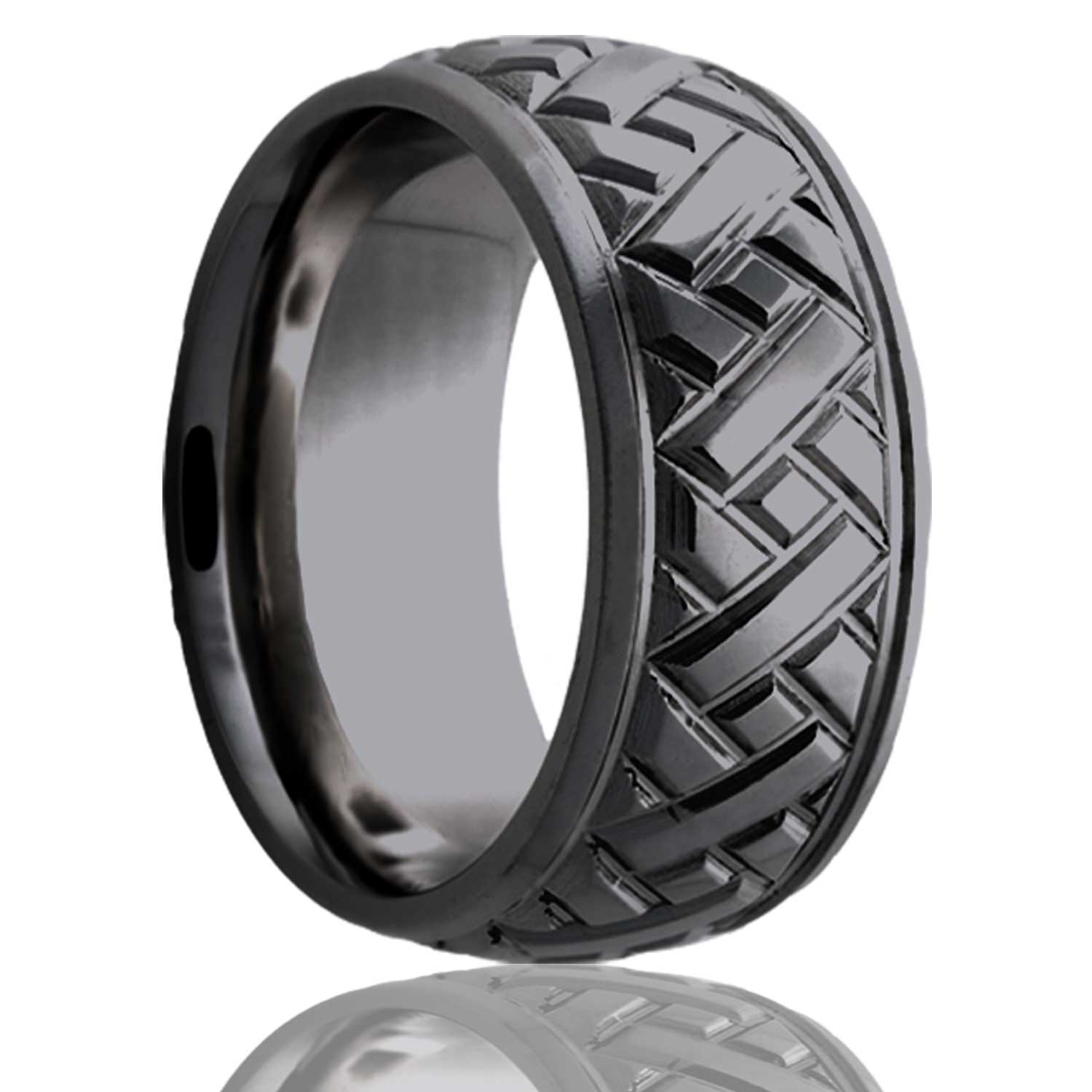 Men's Dome Zirconium ring with a milled pattern Wedding Ring