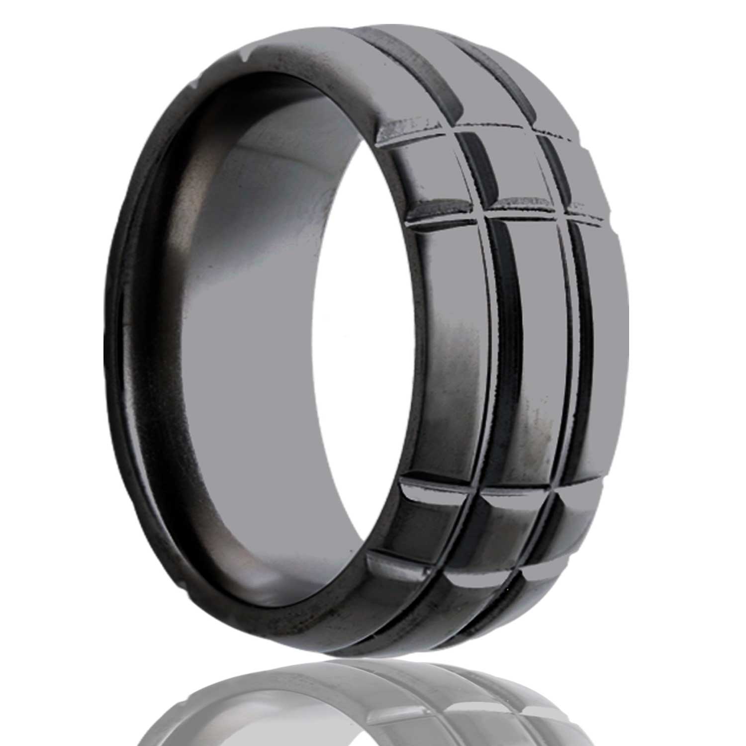 Men's Dome Zirconium ring with a milled pattern Wedding Ring