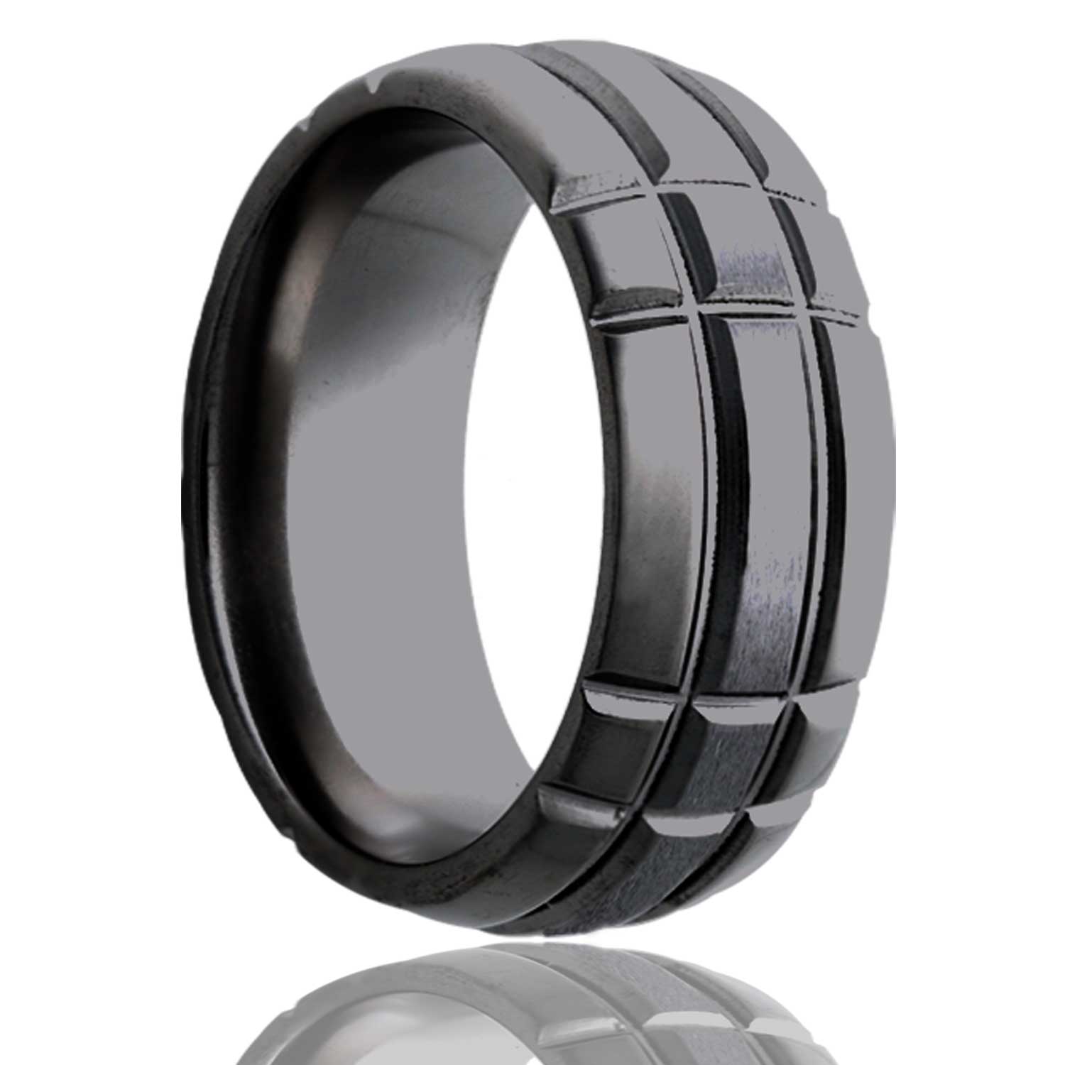 Men's Dome Zirconium ring with a milled pattern and a satin finish center Wedding Ring
