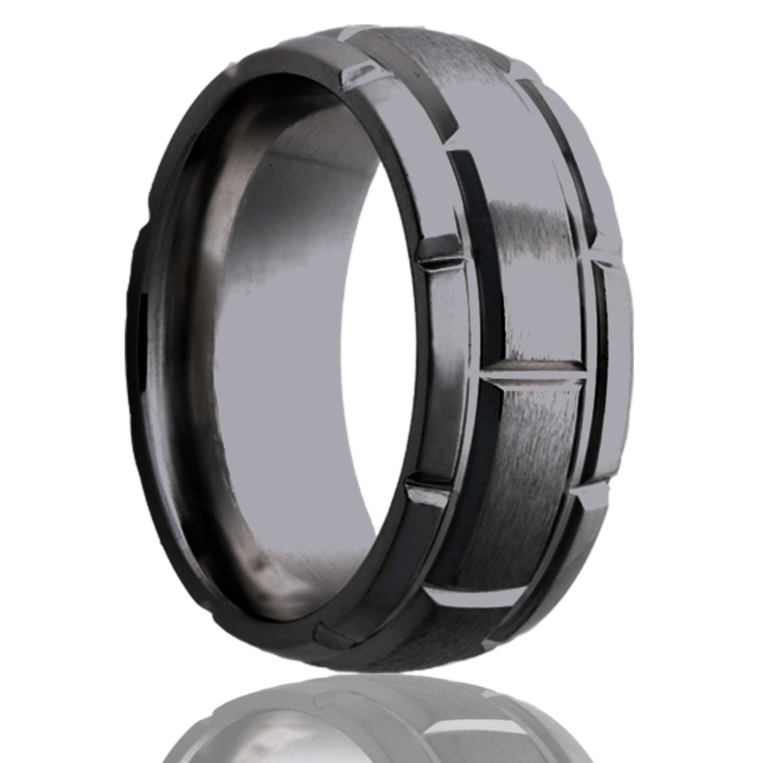 Men's Dome Zirconium ring with a milled pattern and a satin finish center Wedding Ring