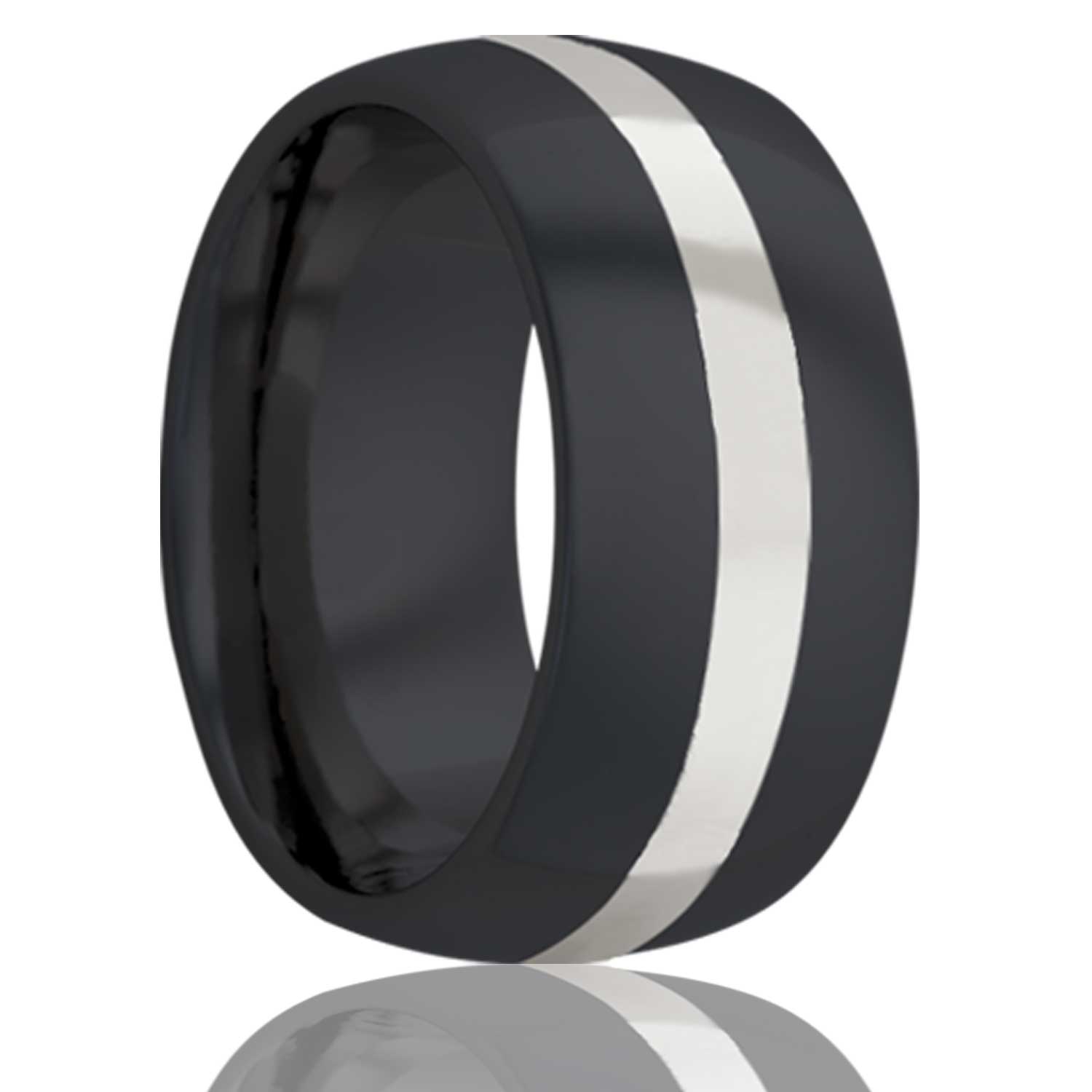 Men's Dome Zirconium band, all high polish with a 2mm platinum inlay Wedding Ring