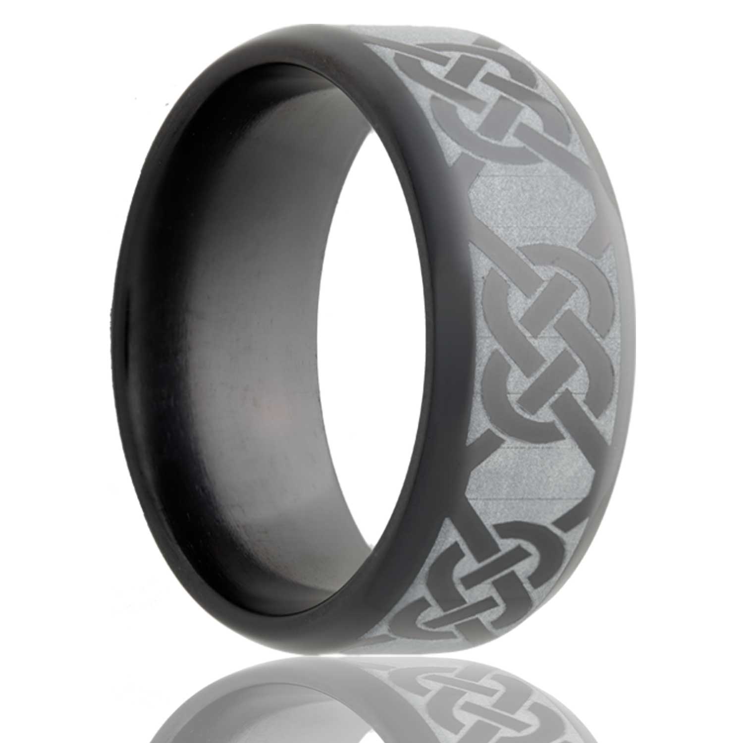Men's Beveled edge Zirconium band, all high polish with a laser pattern wedding ring