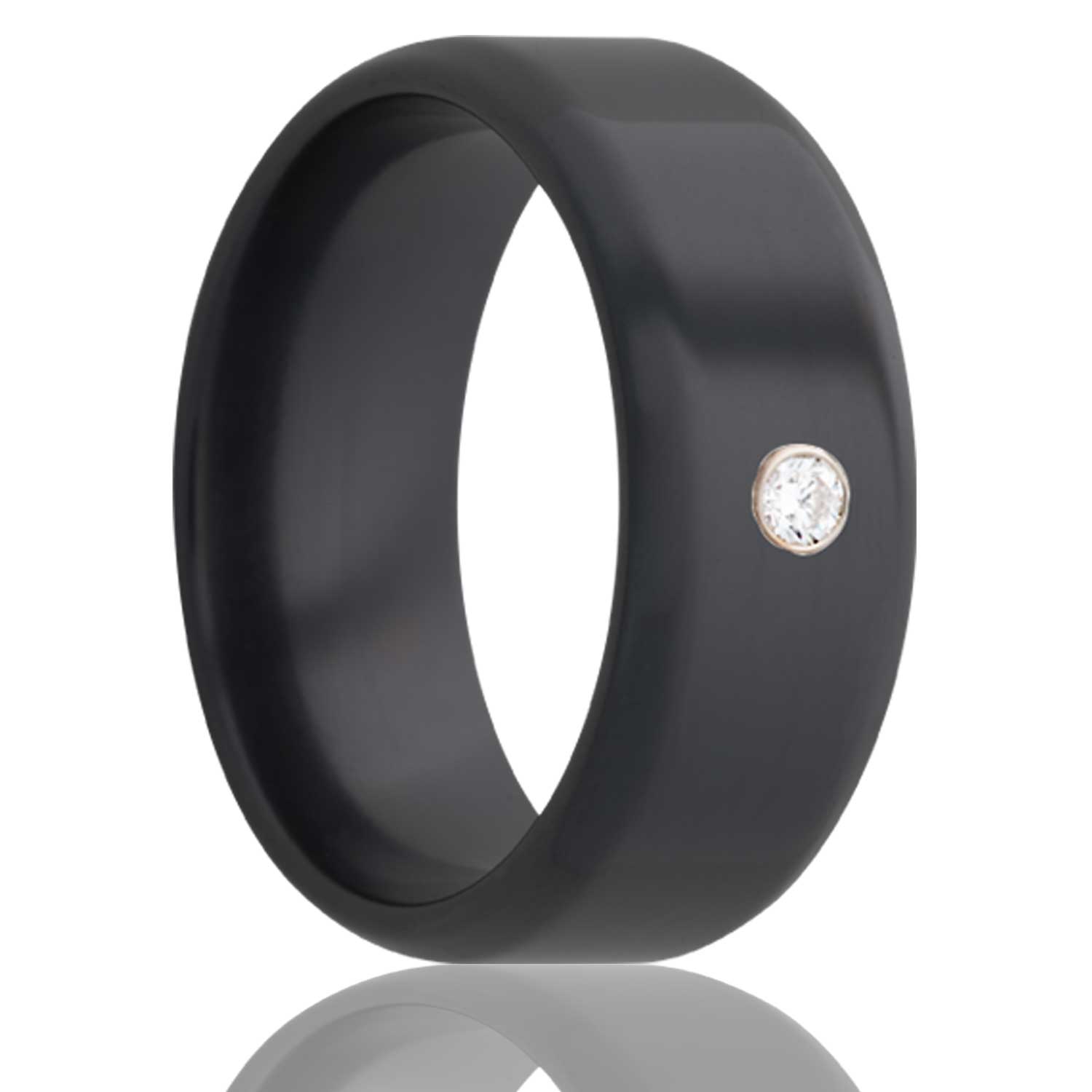 Men's Beveled edge Zirconium band, all high polish with a bezel set .06 G-H color SI1 Wedding Ring