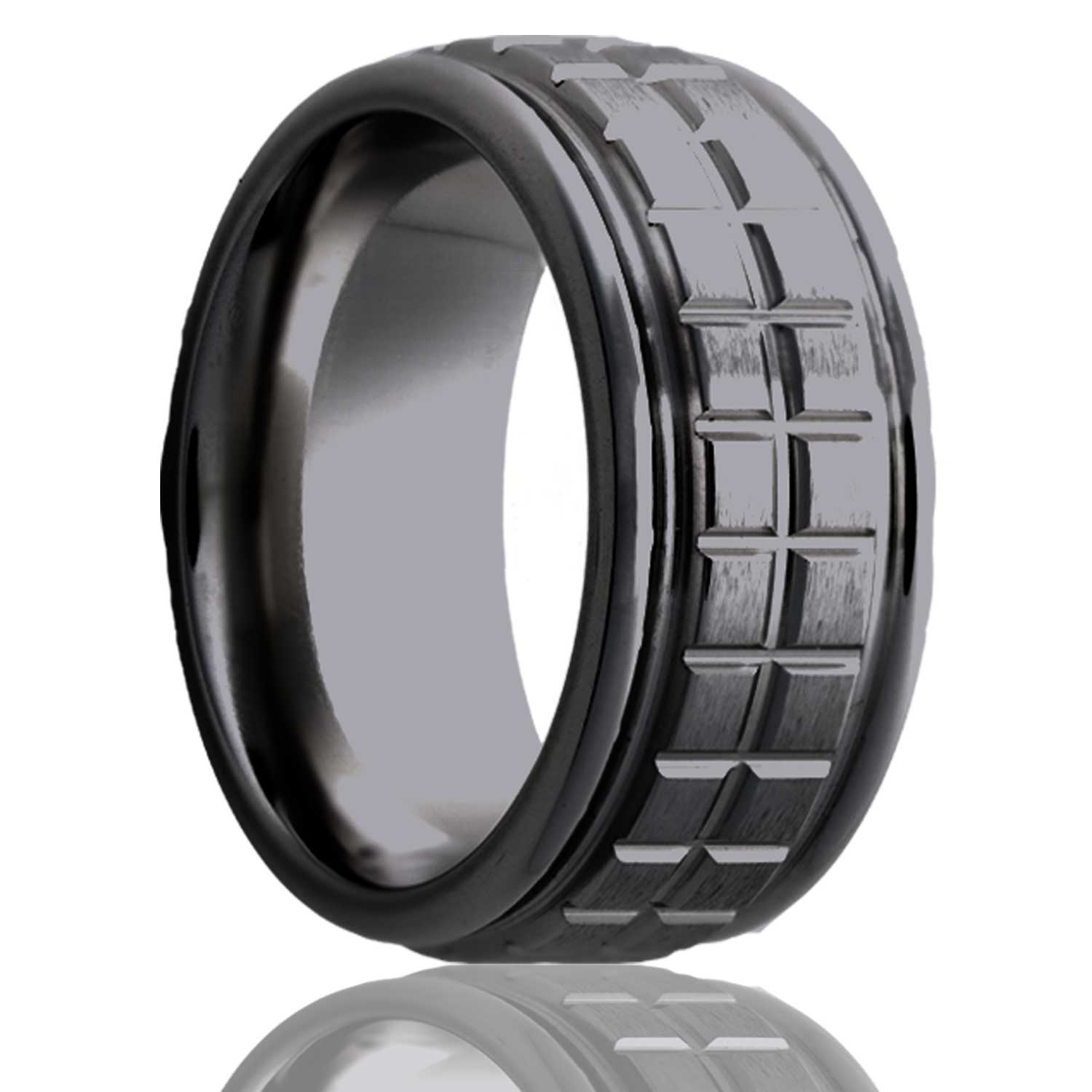 Square Double Grooved Edge Black Zirconium Ring mens wedding band