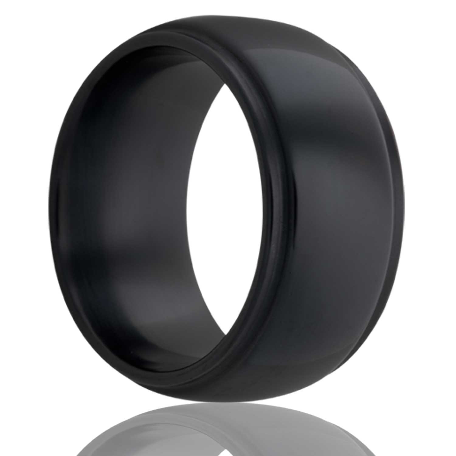 Men's Dome step edge Zirconium band, all high polish wedding ring