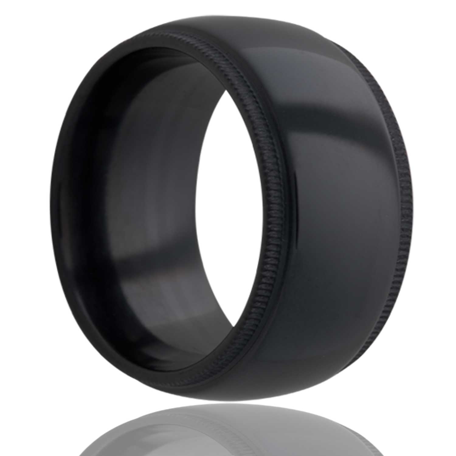 Men's Dome step edge Zirconium ring millgrain edges all high polish wedding ring