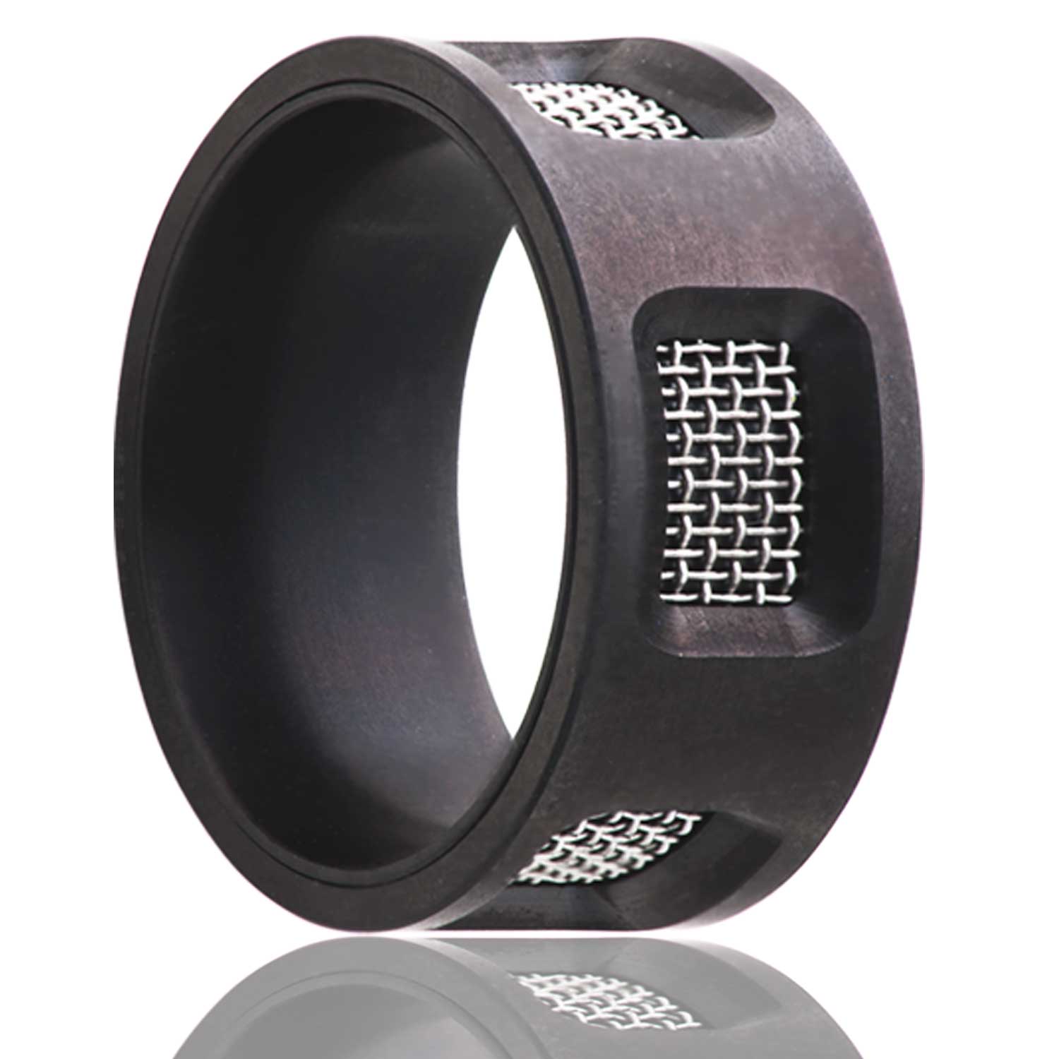 Men's Flat Zirconium band, with mesh screen wedding ring