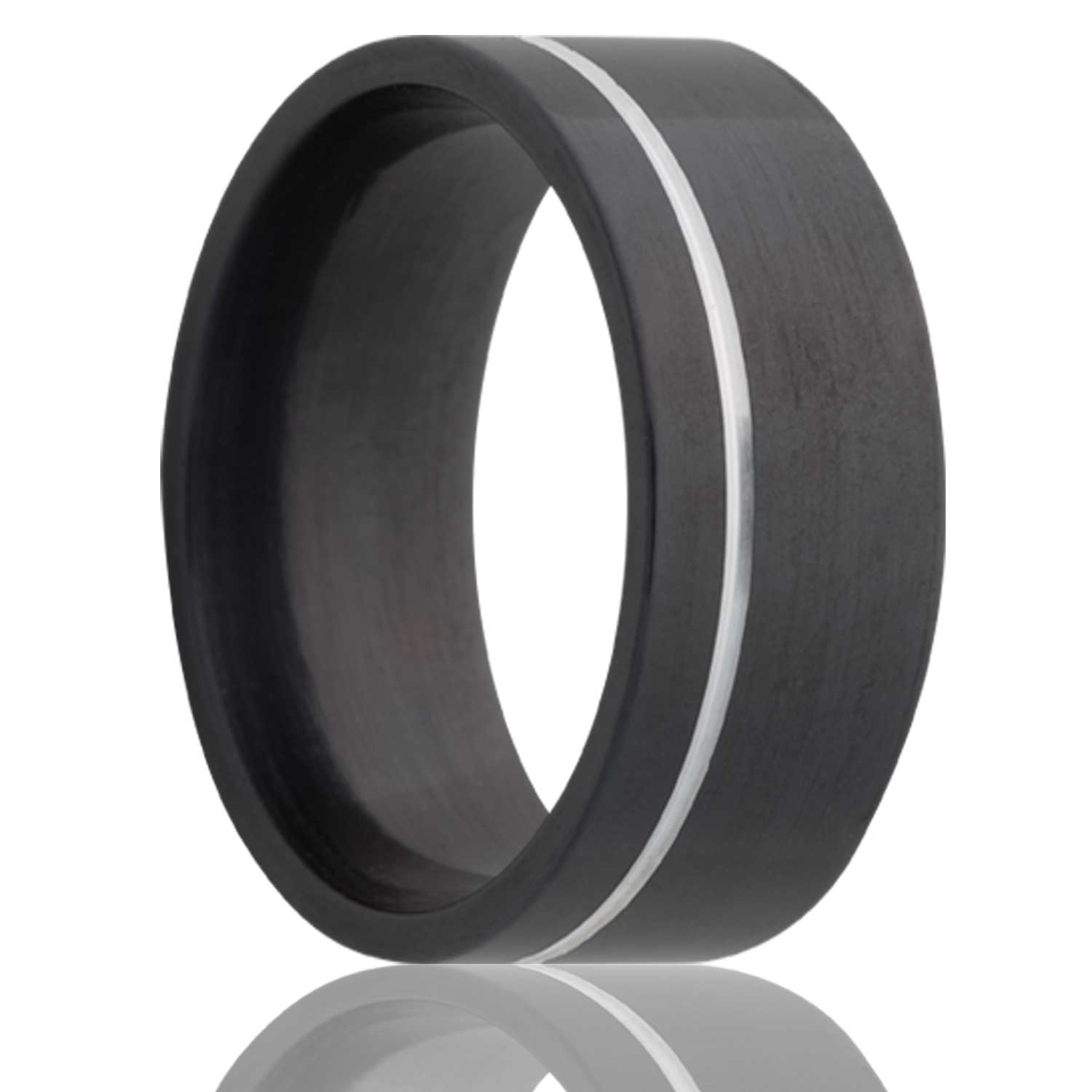 Men's Flat Zirconium band, all high polish with an offset decorative groove wedding ring