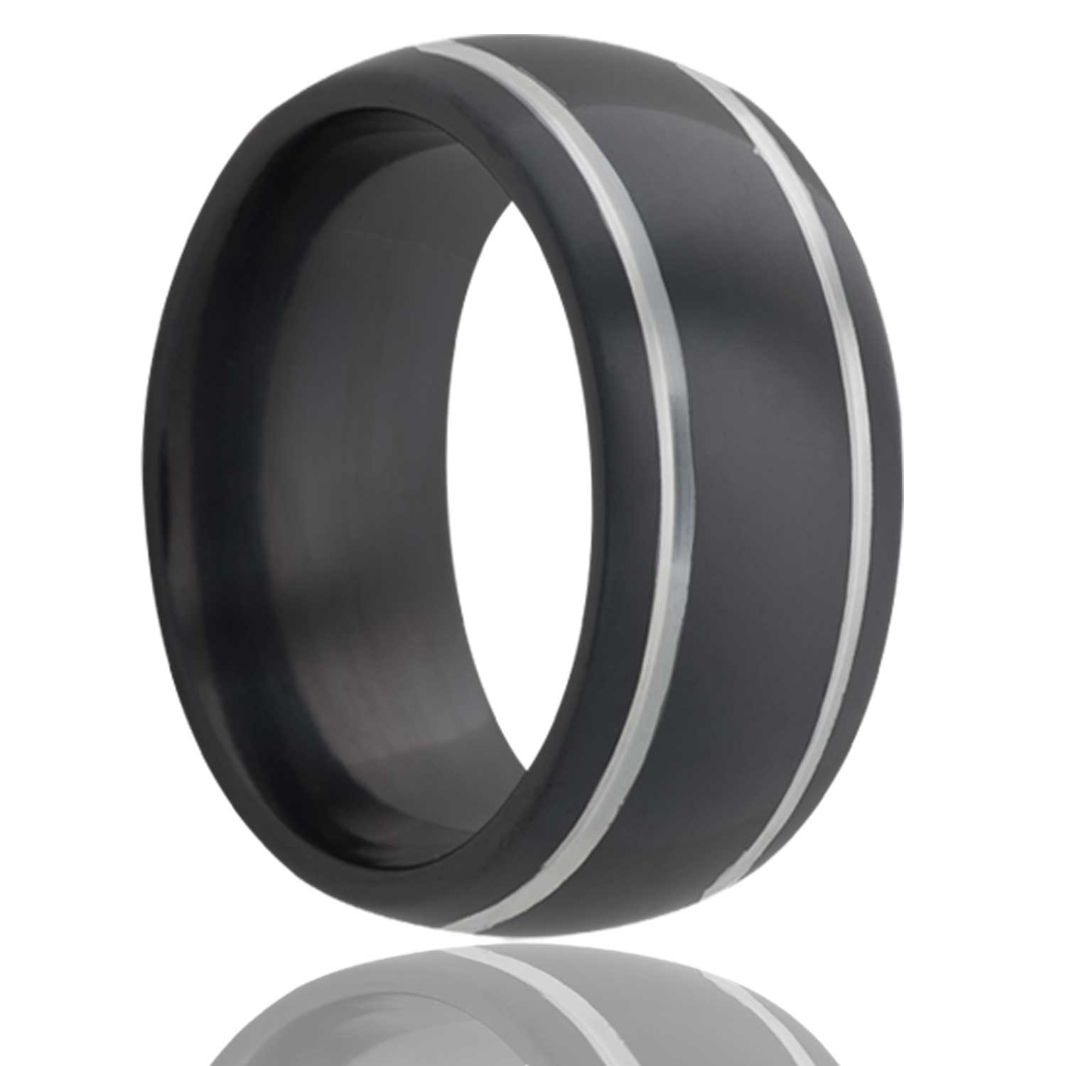 Men's Dome Zirconium band, all high polish with two grooves wedding ring