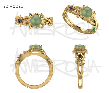 Jadeite Turtle North Star Gold Ring