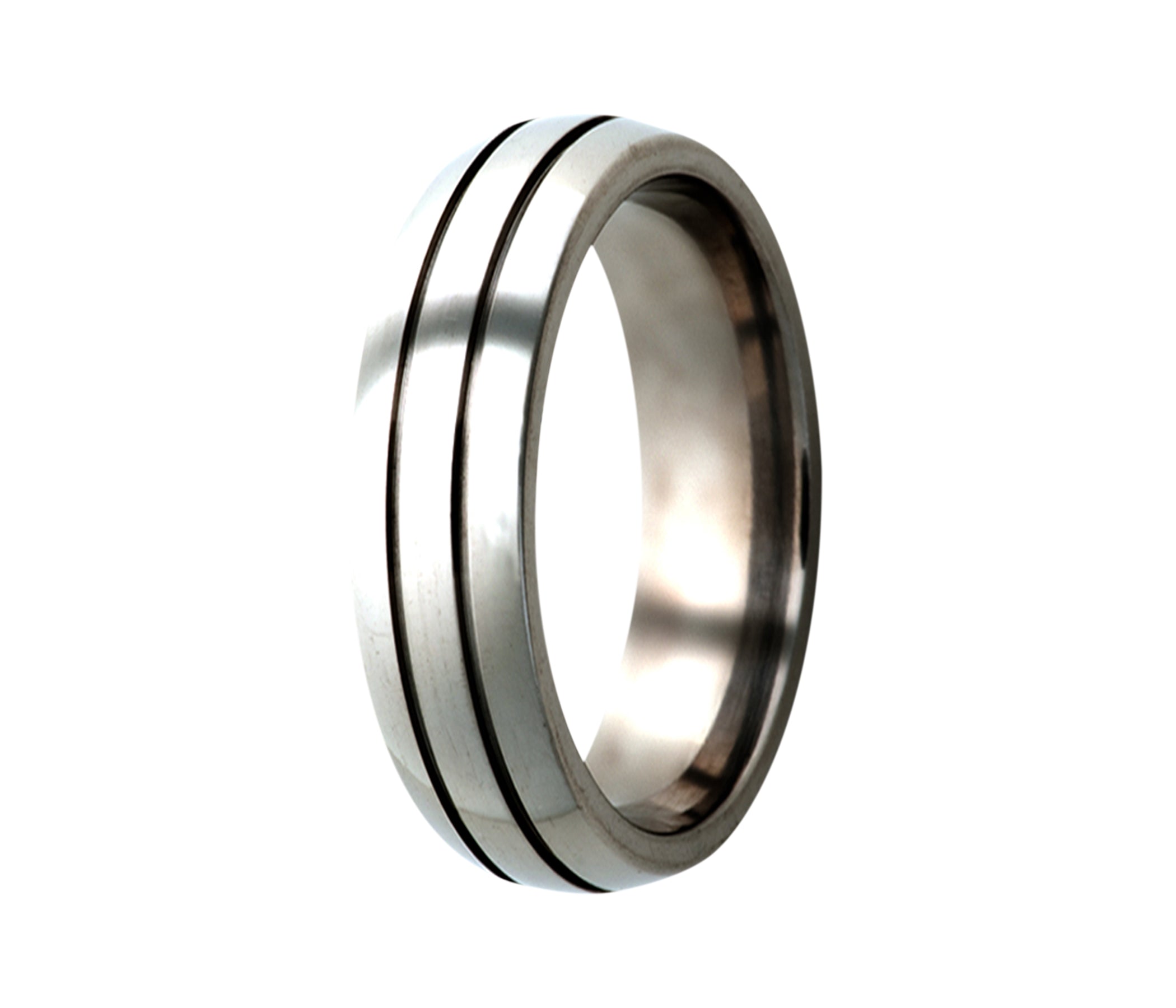 Titanium Double Grooved Polished Domed Ring