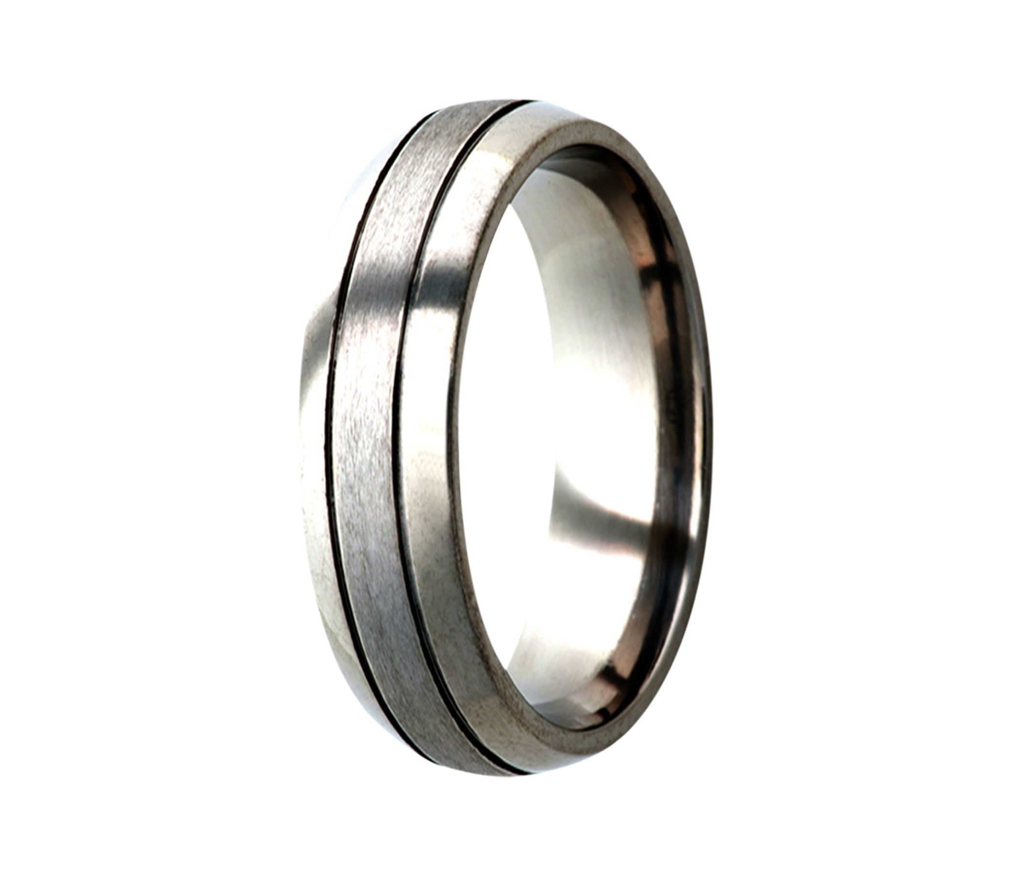 Titanium Double Grooved Satin Domed Ring