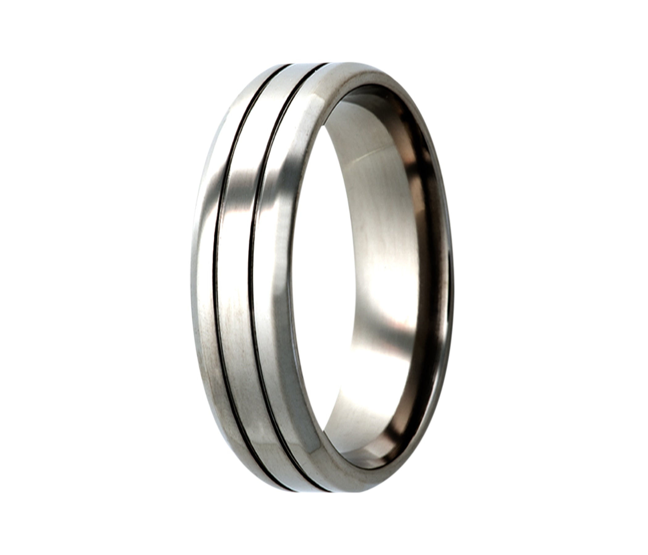 Titanium Double Grooved Polished Beveled Ring