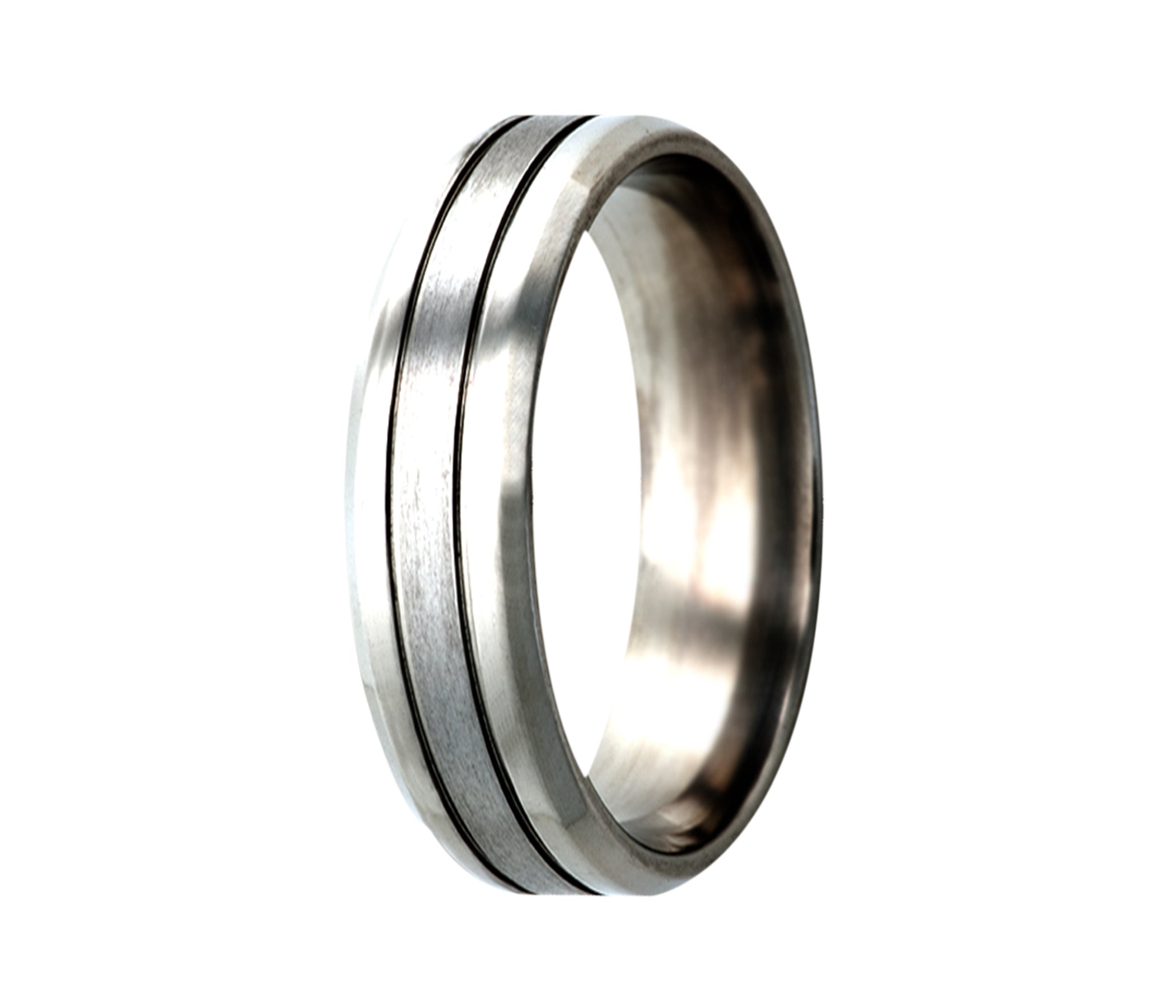 Titanium Double Grooved Satin Beveled Ring