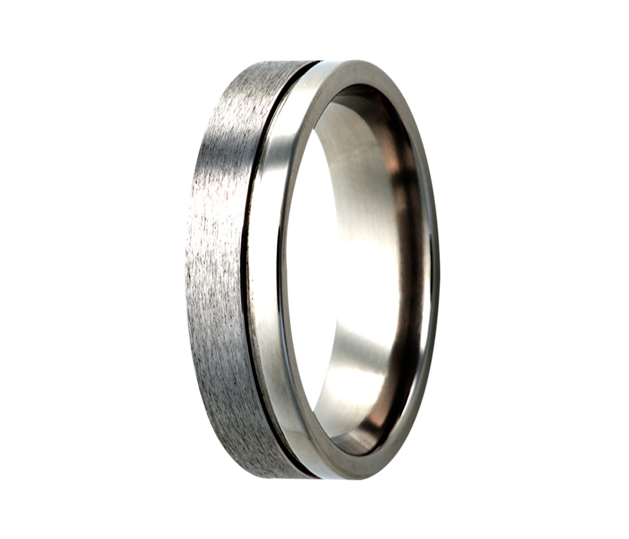 Titanium Offset Grooved Half Satin Ring