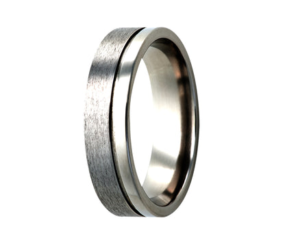 Titanium Offset Grooved Half Satin Ring