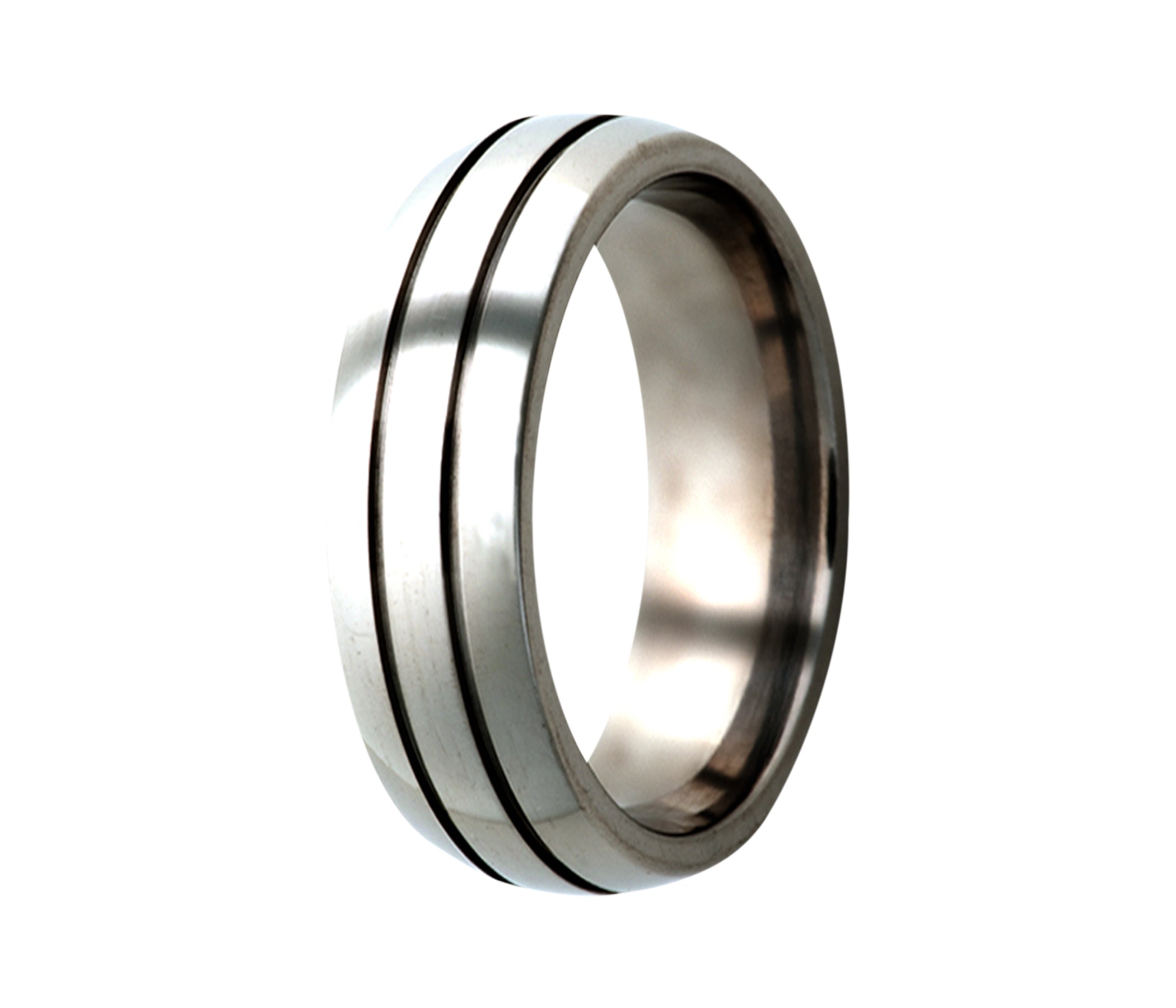 Titanium Double Grooved Polished Domed Ring