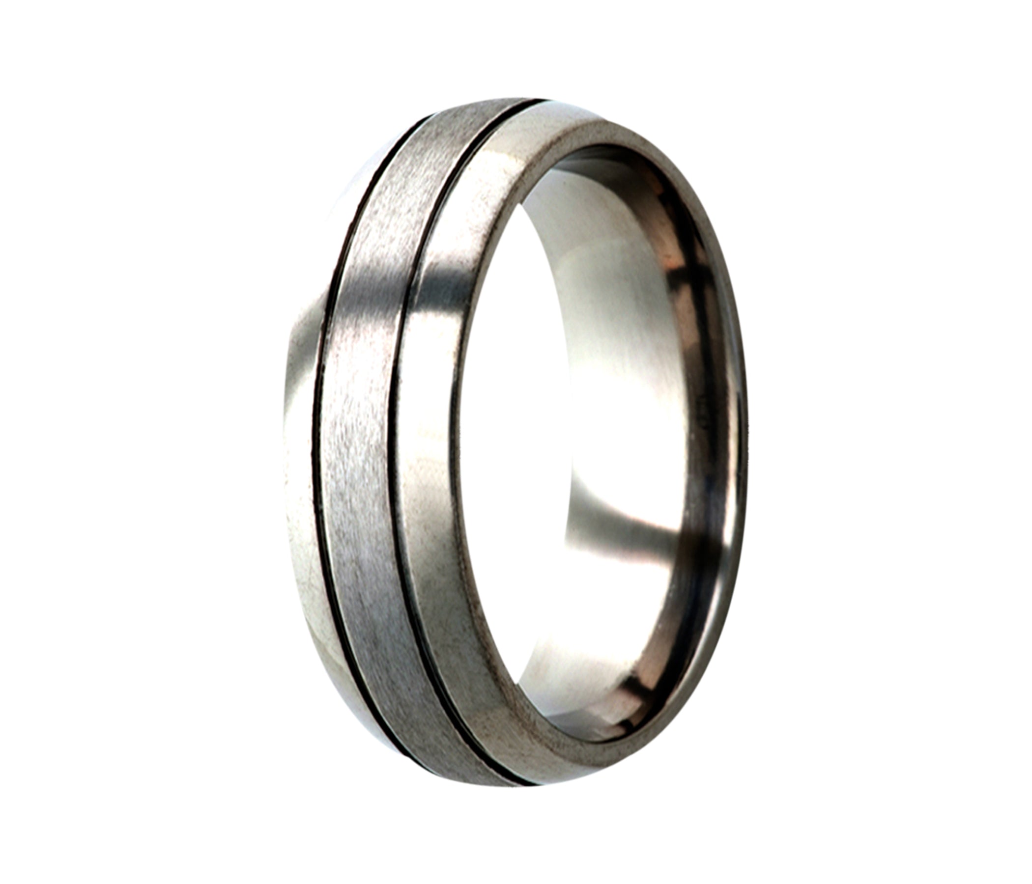 Titanium Double Grooved Satin Ring