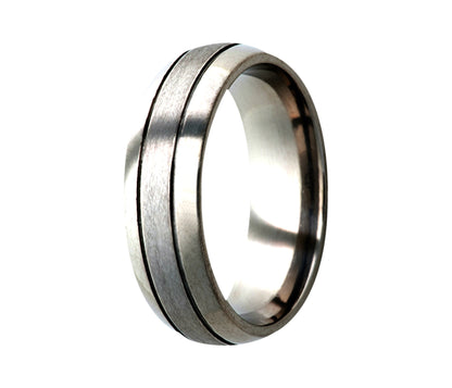 Titanium Double Grooved Satin Ring