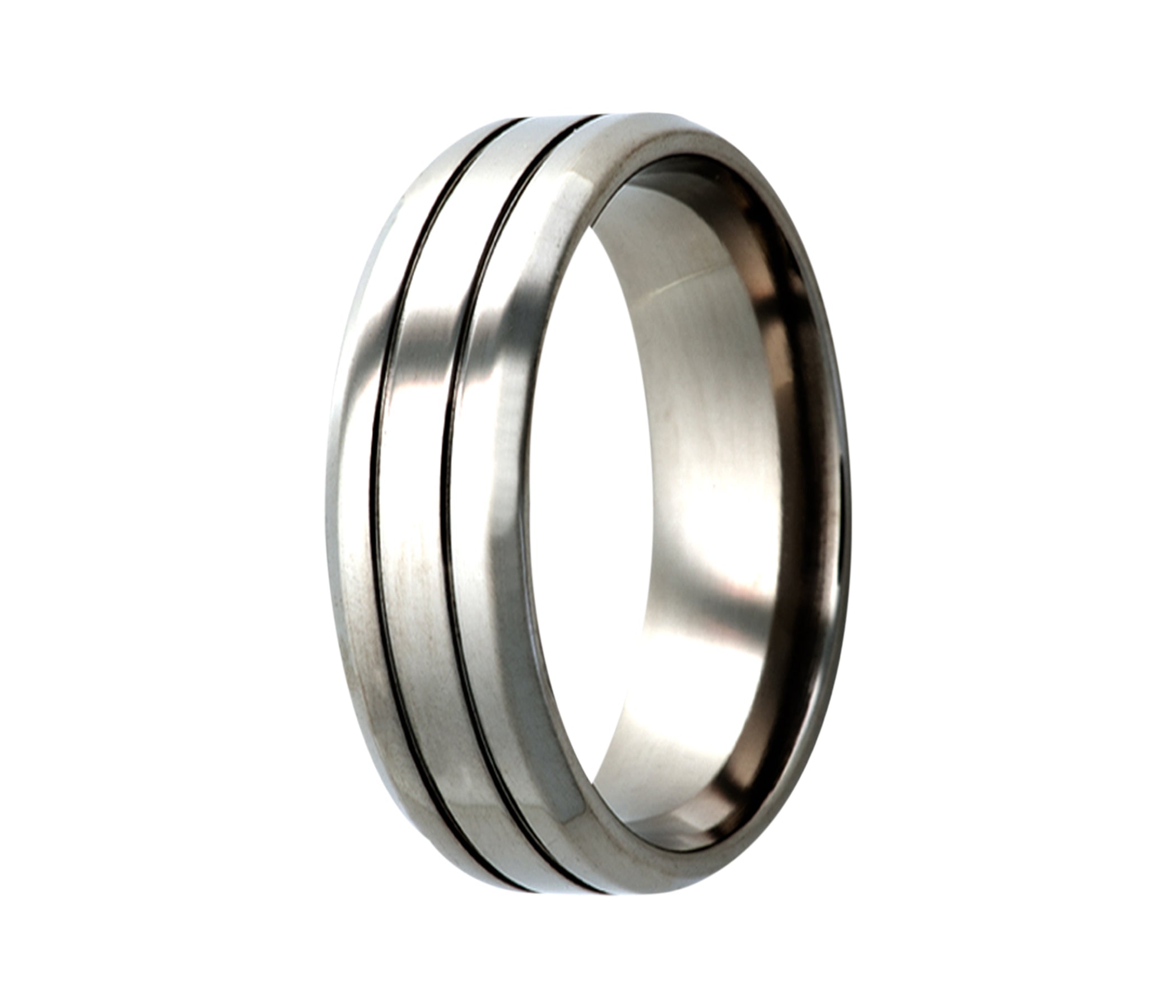 Titanium Double Grooved Polished Beveled Ring
