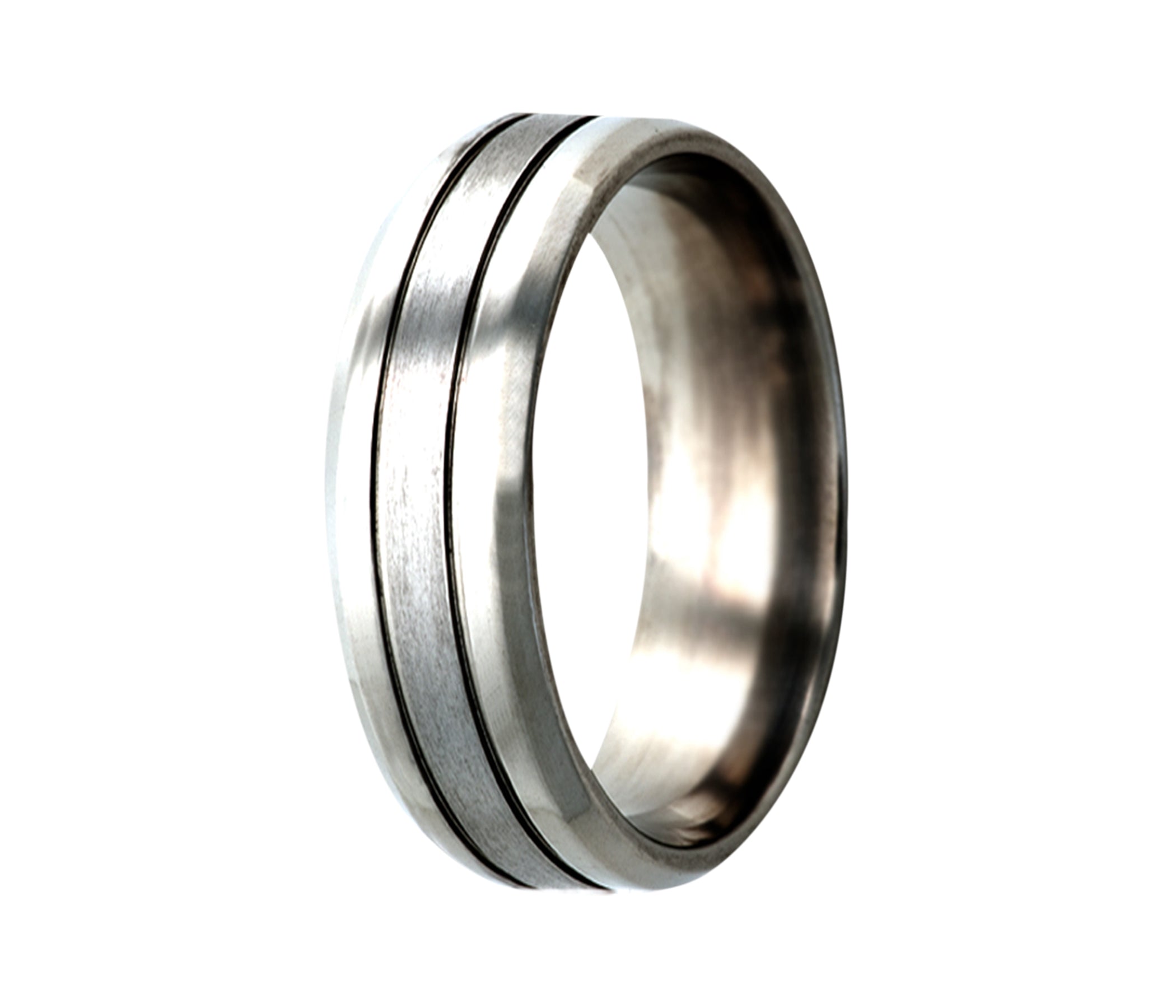 Titanium Double Grooved Satin Beveled Ring