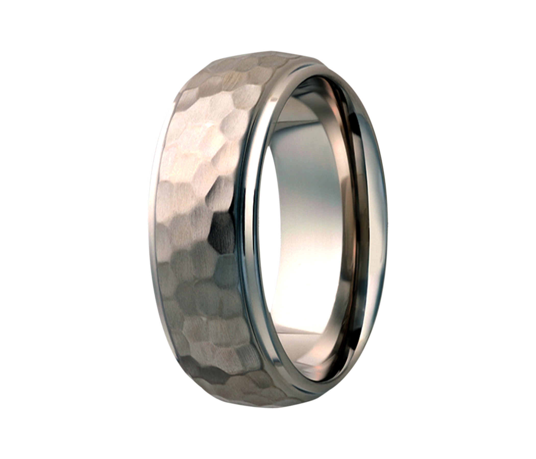 Titanium Hammered Step Edge Domed Ring