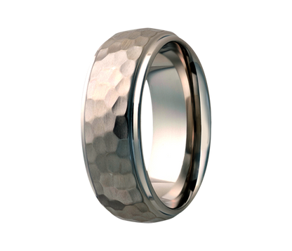 Titanium Hammered Step Edge Domed Ring