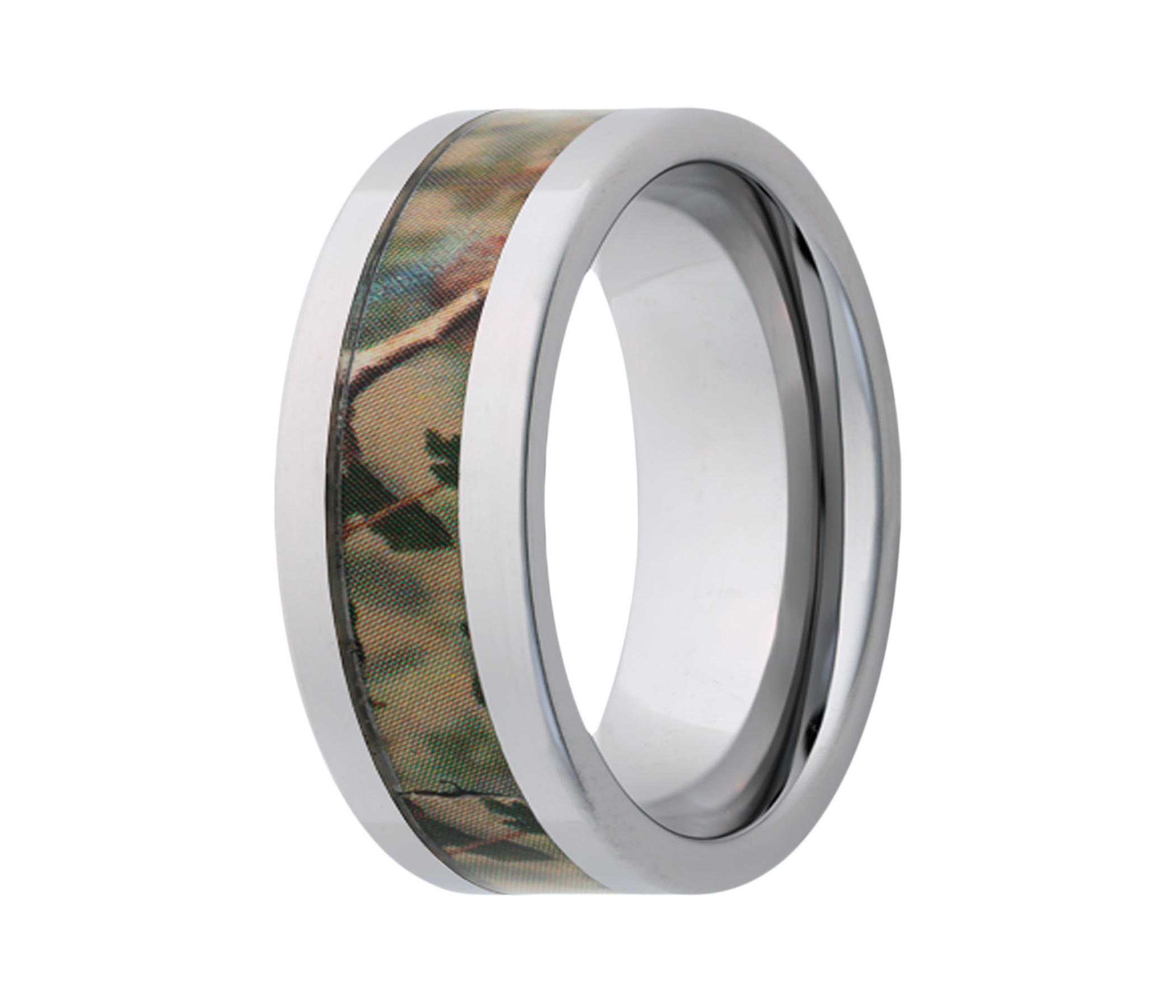 Titanium Woodland Pine Camo Inlay Ring