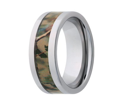 Titanium Woodland Pine Camo Inlay Ring