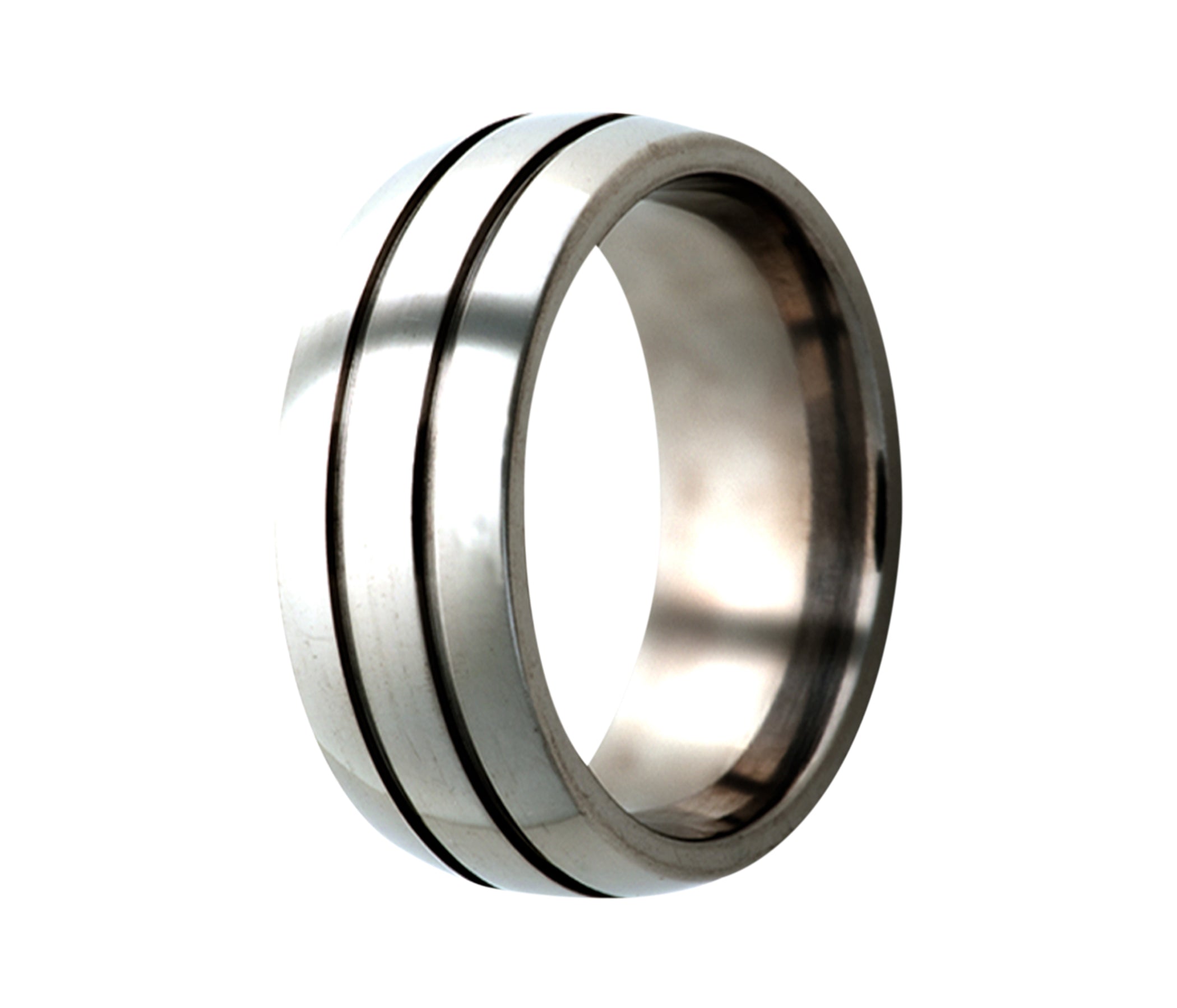 Titanium Double Grooved Polished Domed Ring