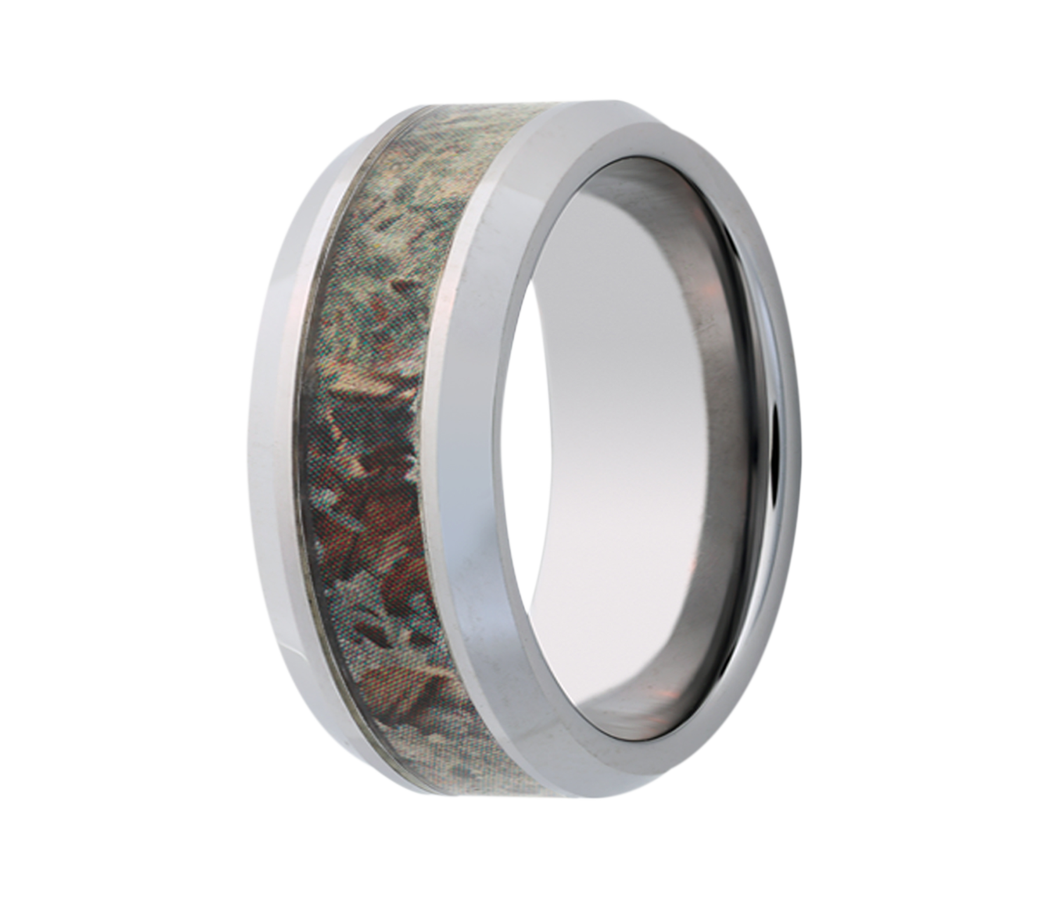 Titanium Desert Camo Inlay Beveled Edge Ring