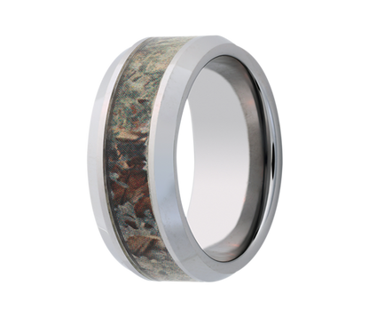 Titanium Desert Camo Inlay Beveled Edge Ring