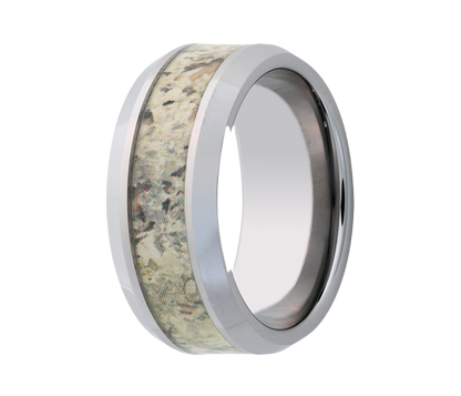 Titanium Snow Shadow Camo Inlay Beveled Edge Ring