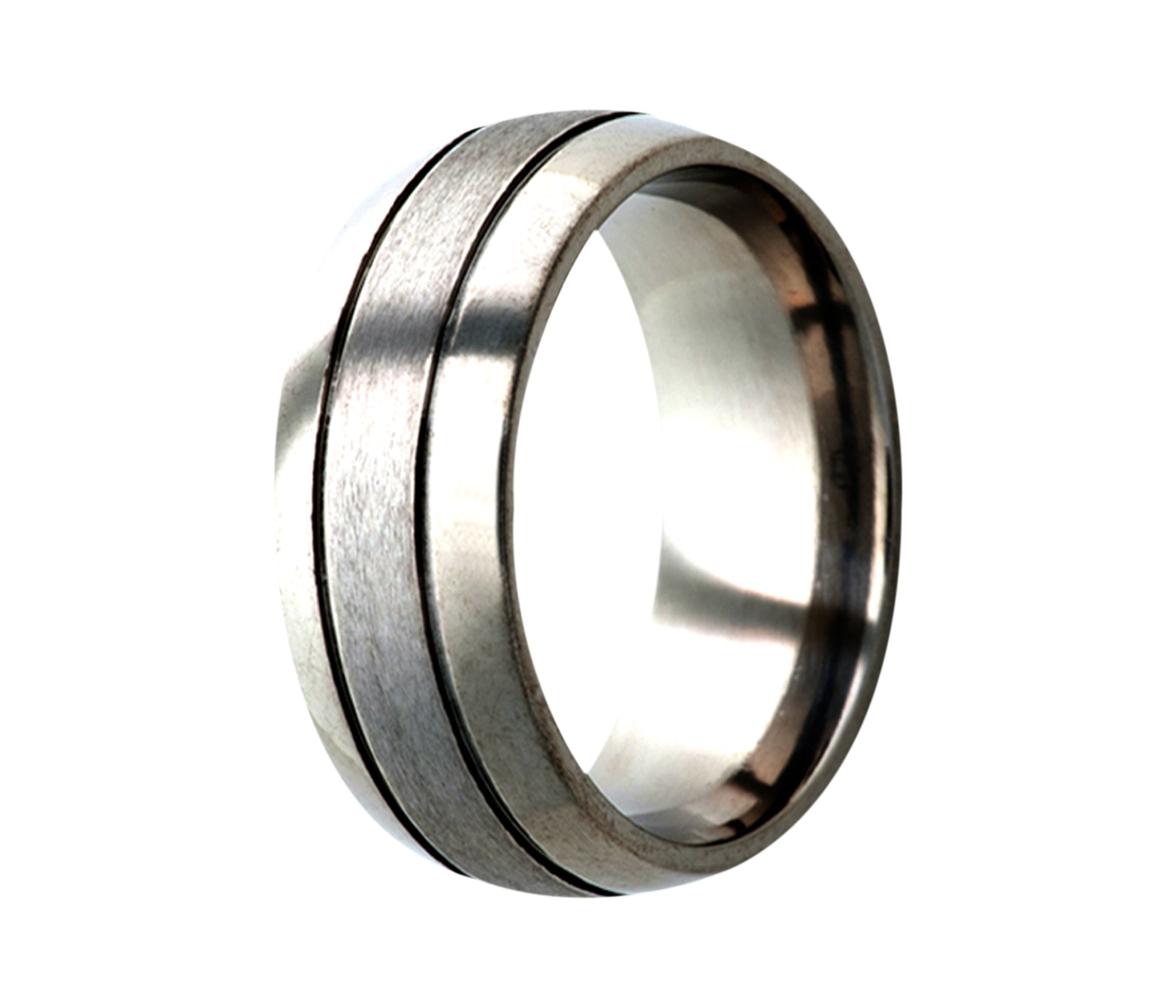 Titanium Double Grooved Satin Domed Ring