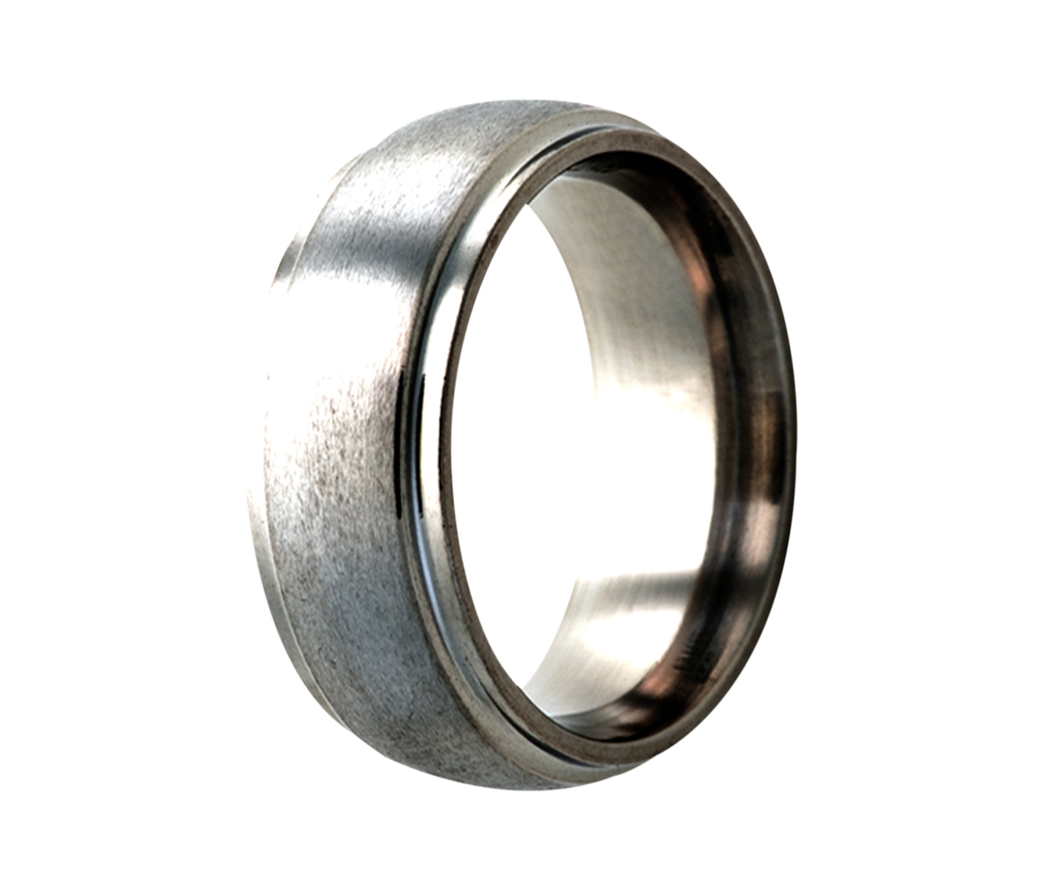 Titanium Classic Step Edge Satin Domed Ring