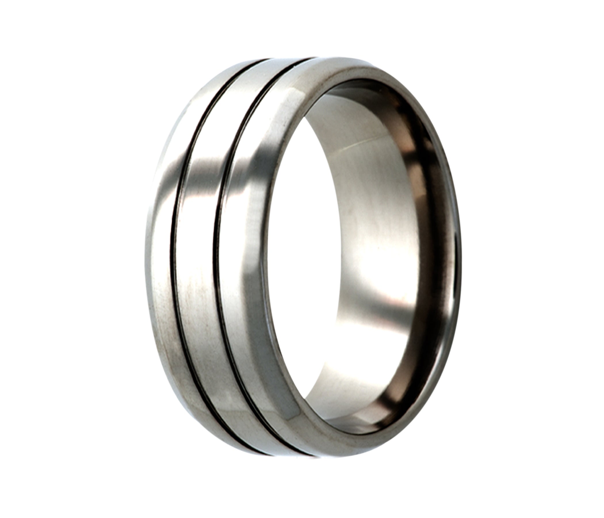 Titanium Double Grooved Polished Beveled Ring
