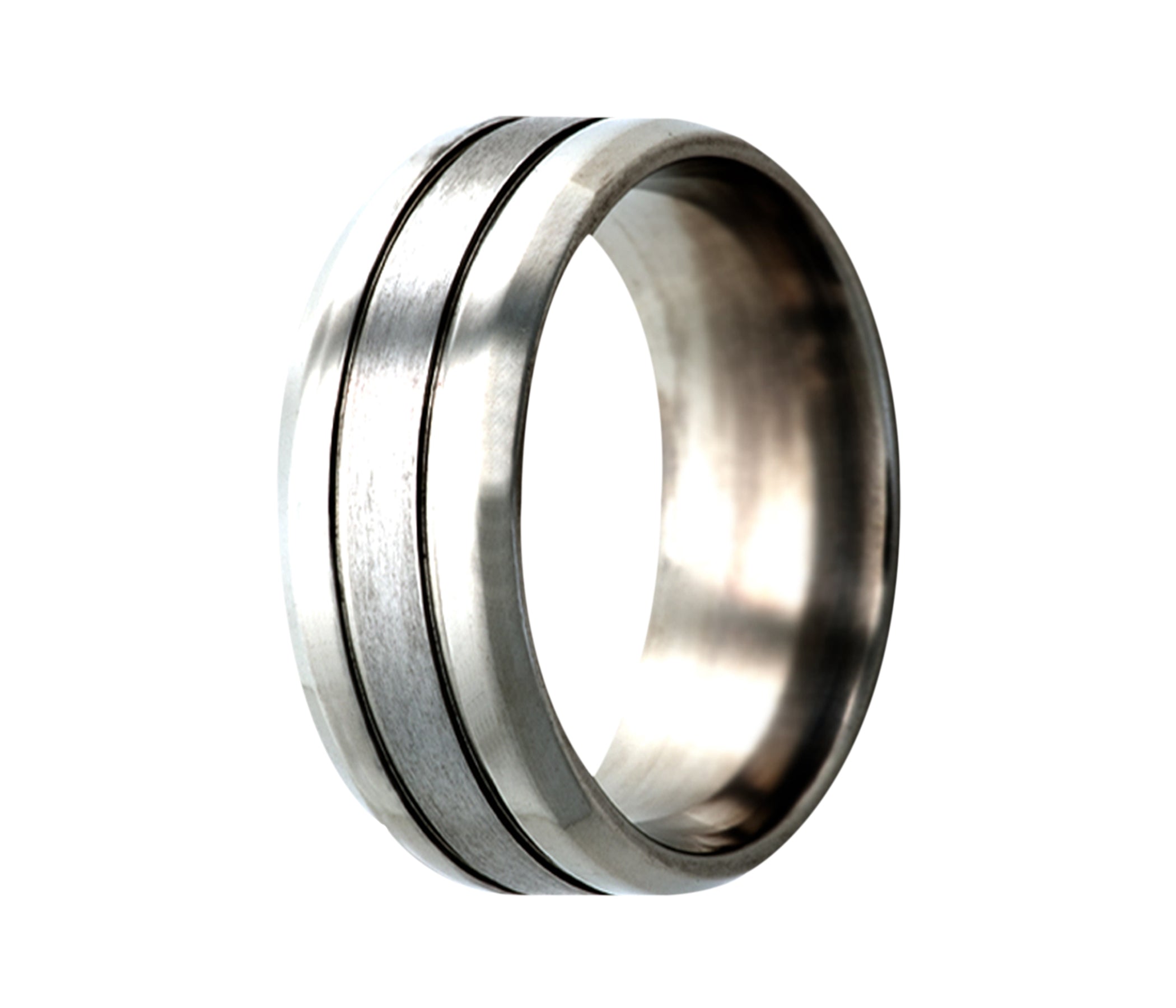Titanium Double Grooved Satin Beveled Ring