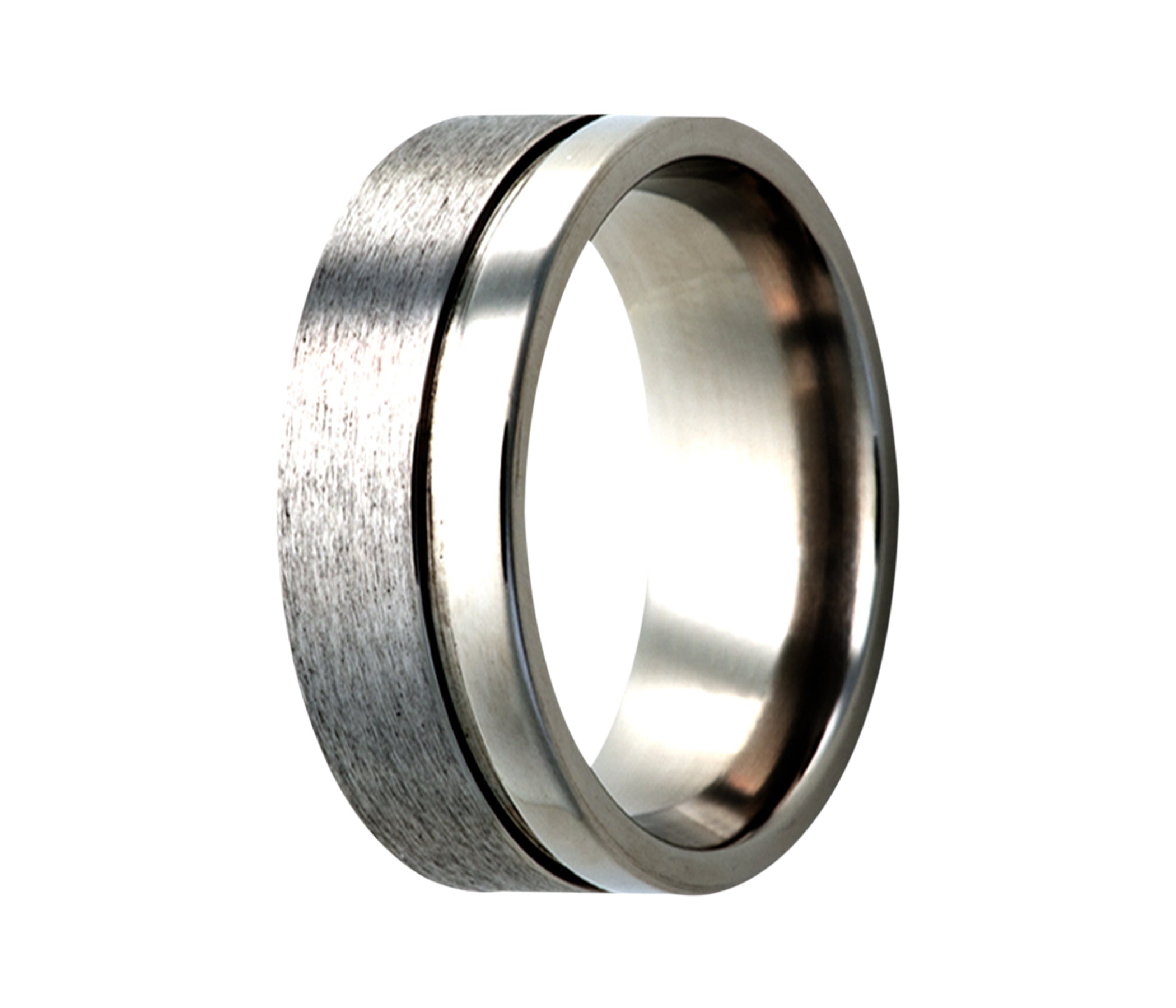 Titanium Offset Grooved Half Satin Ring